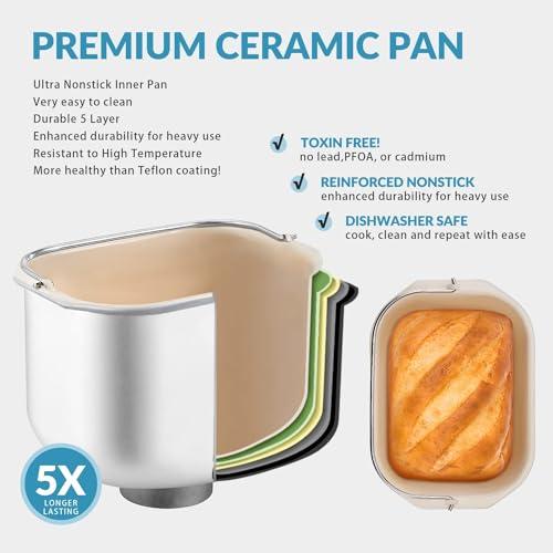 KEEPEEZ 17-IN-1 All Stainless Steel Bread Maker, 2LB Bread Machine BPA-Free Non-Stick 5-Layer Superior Die-Cast Ceramic Pan, Auto Fruit Nut Dispenser, 2 Paddles & Full Touch Panel,15H Timer&Keep Warm, Recipes