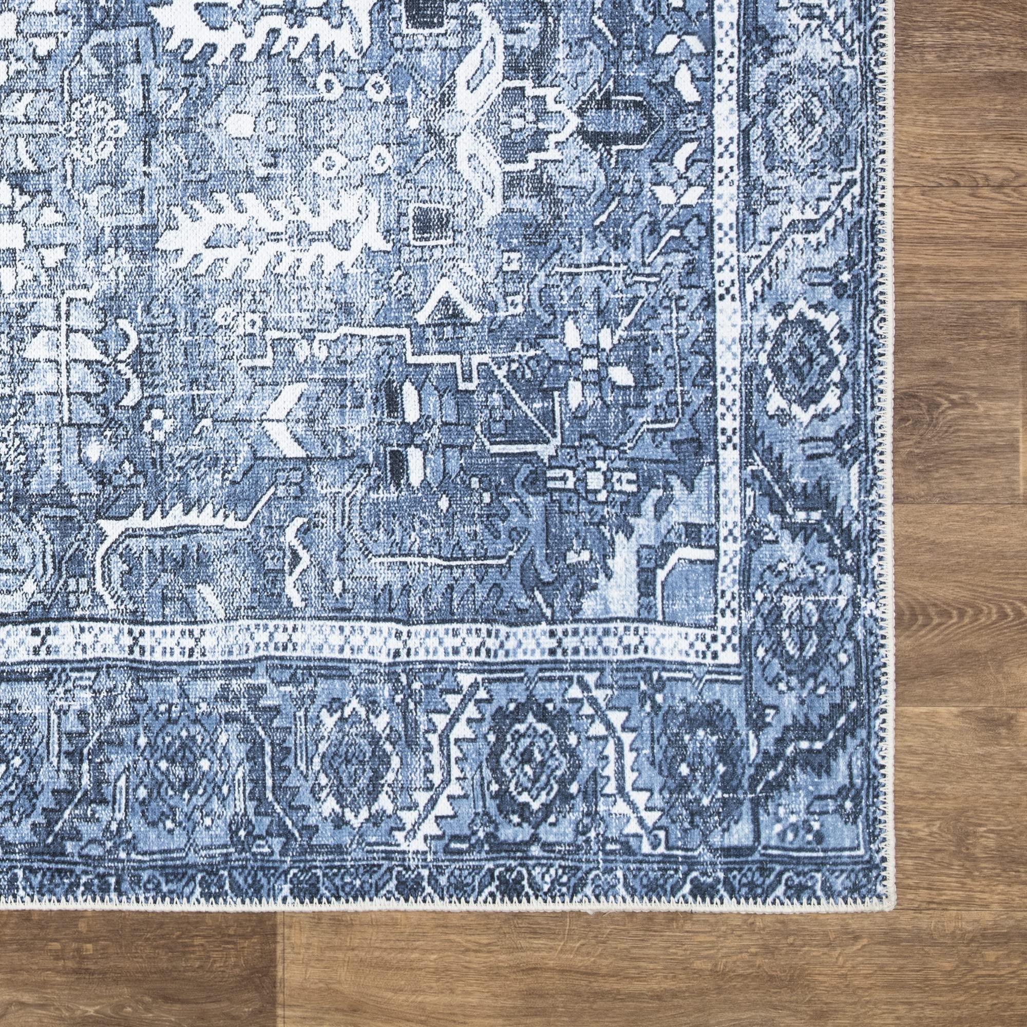 Bloom Rugs Bloom Rugs Washable Non-Slip 10 ft Runner - Blue Traditional Runner for Entryway, Hallway, Bathroom, and Kitchen - Exact Size: 2.5\' x 10\'