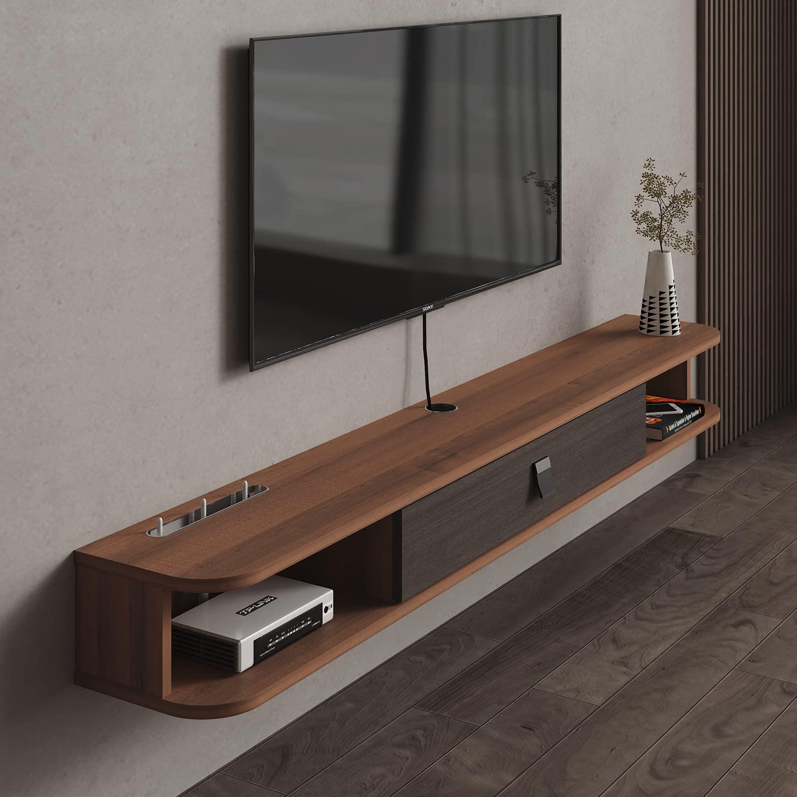 Pmnianhua Pmnianhua Floating TV Shelf, 47\'\' Wall Mounted TV Stand Floating TV Console Media Entertainment Under TV Shelf for Bedroom Livingroom (Walnut)