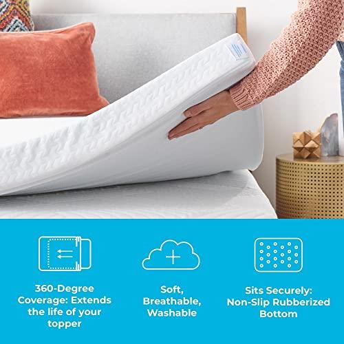 Linenspa Linenspa 2 Inch Mattress Topper-Cover Queen-Cover Only-Machine Washable Breathable Non Slip with Zipper,White