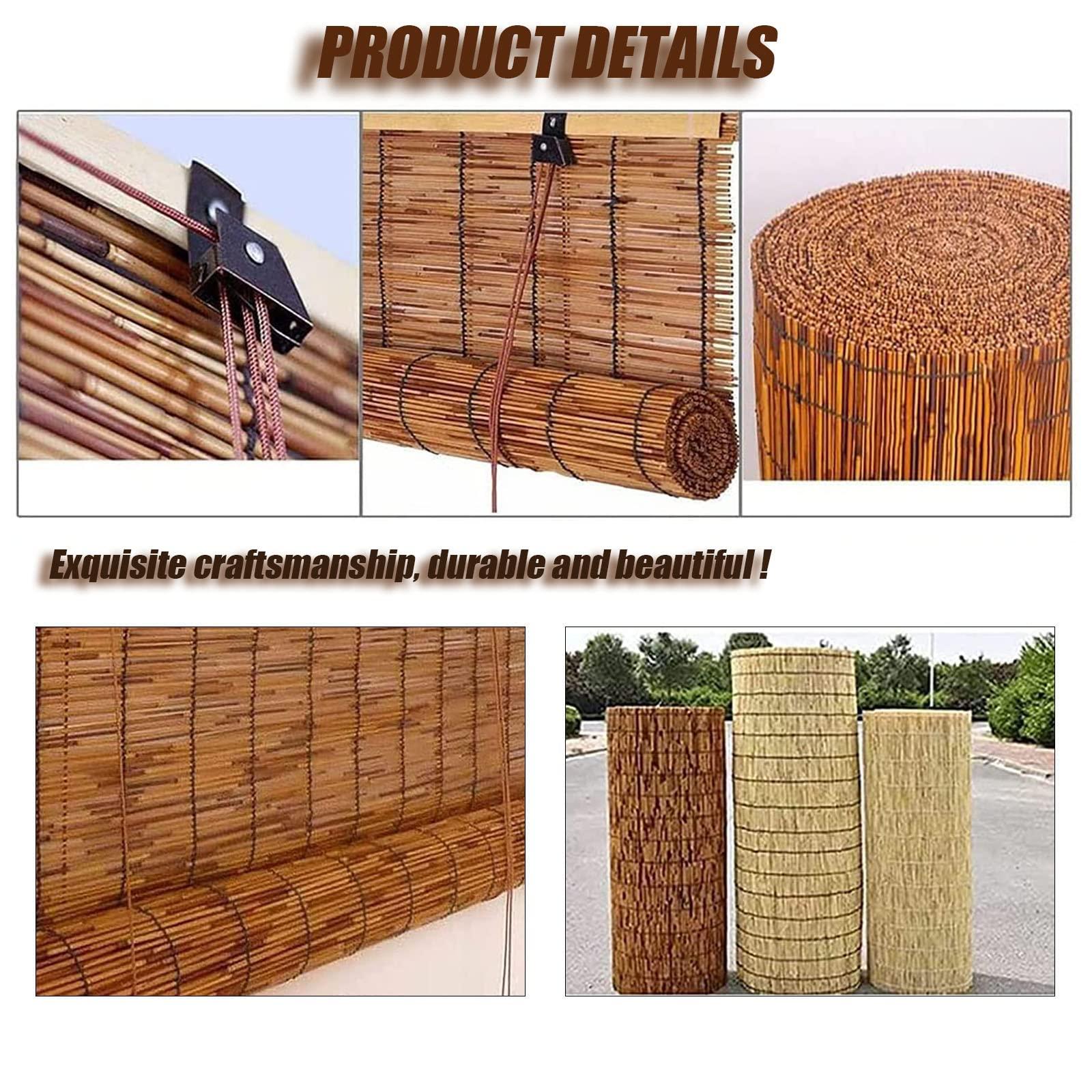 OCAZI Bamboo Roll-Up Shades for Patio & Indoor/Outdoor Privacy - 43x59in (WxH) Brown Reed Blinds