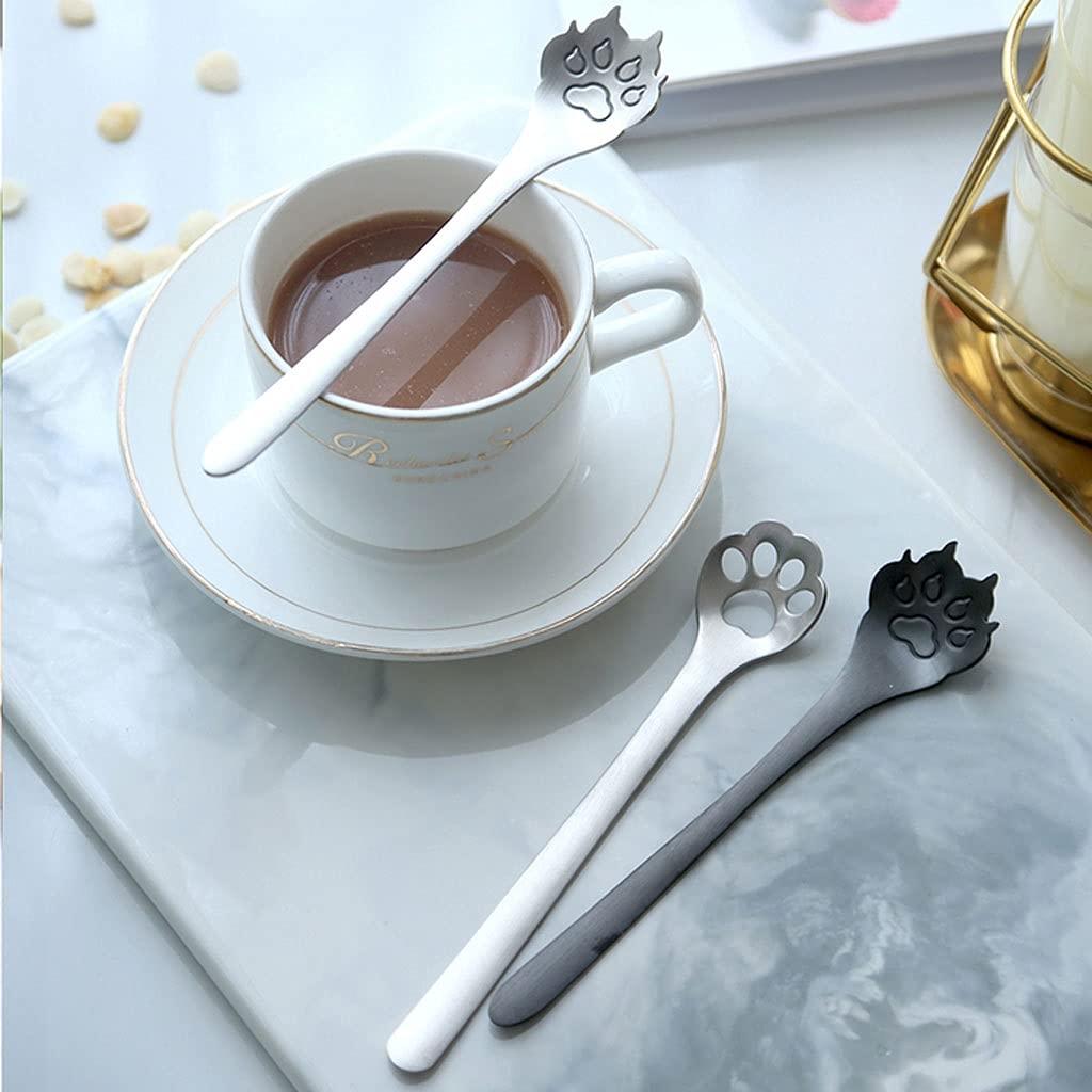 EARSHOT EARSHOT Tea Spoons Hollow Cat\'s Claw Spoon Stainless Steel Spoon Dessert Spoon Spoon Coffee Cereal Mixing Spoon Soup Spoons(Black)