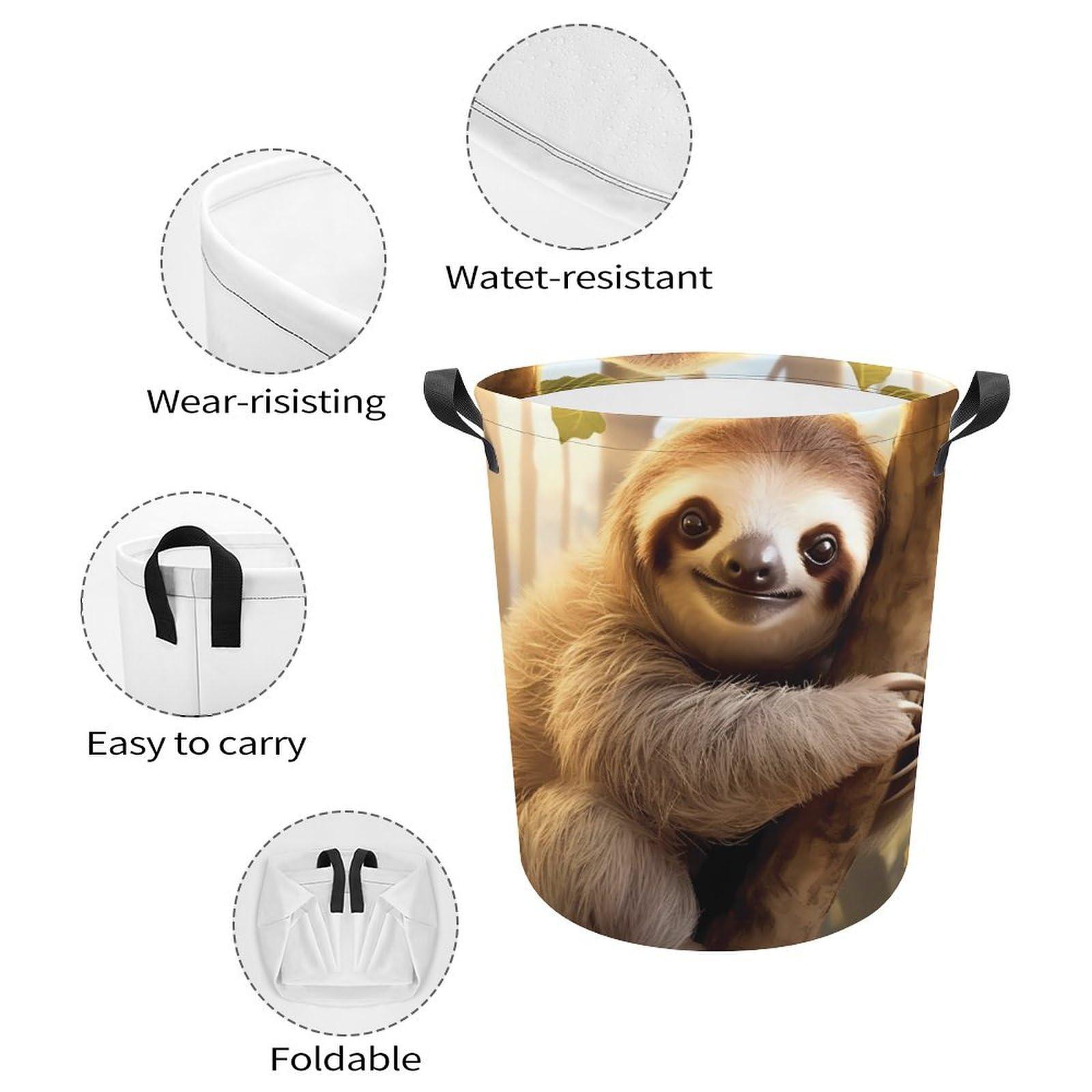 Nudquio Sloth Animal Laundry Basket Collapsible Laundry Hamper Dirty Clothes Storage Bag for Bathroom College Dorm One Size