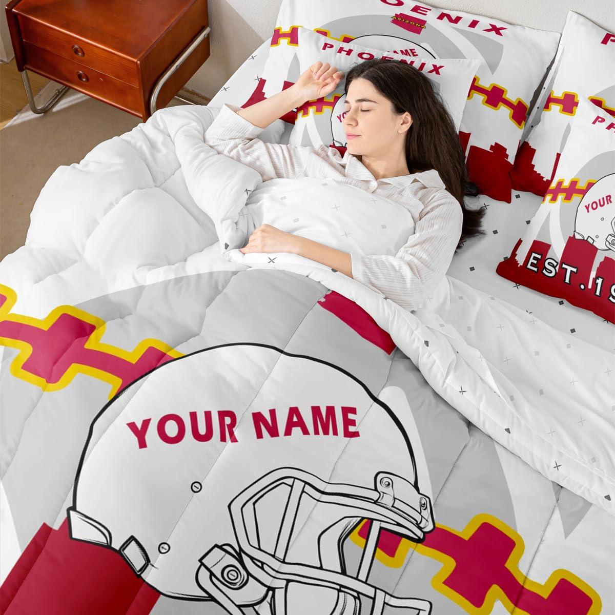 Erosebridal Erosebridal 7 Pcs Comforter Set Full Size,Customized Kids Football Bed in a Bag with Flat Sheet and Fitted Sheet for Kids and Adults,Football City Bedding Set with Pillowcase and Sham(Phoenix)