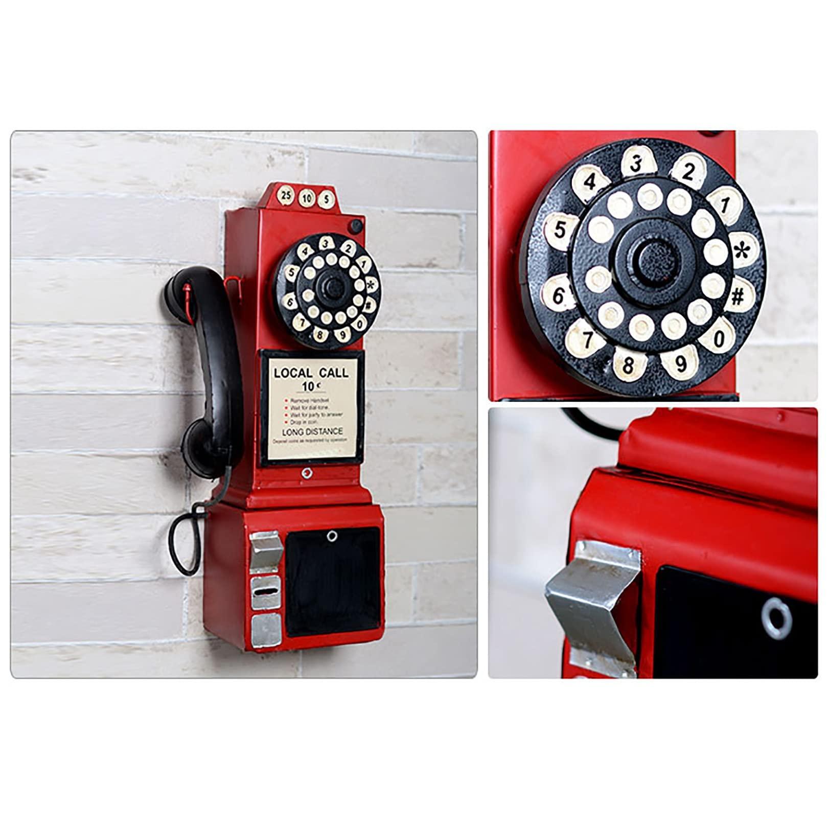 DIOB Decorative Telephones Model Retro Wall Mounted Phone Decoration Antique Vintage Rotary Dial Office Phone Ornament (Color : Red)