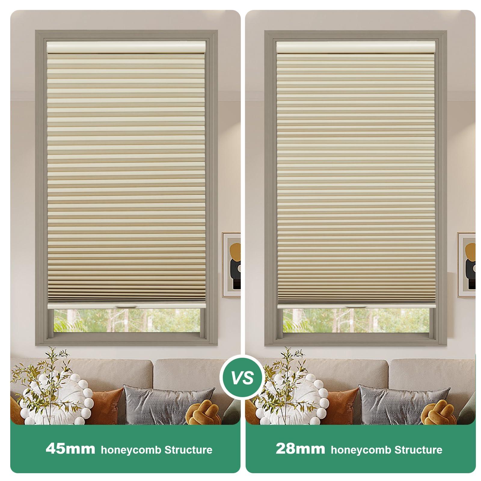 Tonature Toanture Custom Cordless Cellular Blinds, Easy to Install Blackout Honeycomb Window Blinds for Shades, Thermal Insulated 1.8" Single Cell Honeycomb Blinds for Bedroom, Office(Beige,77" W x 72" H)