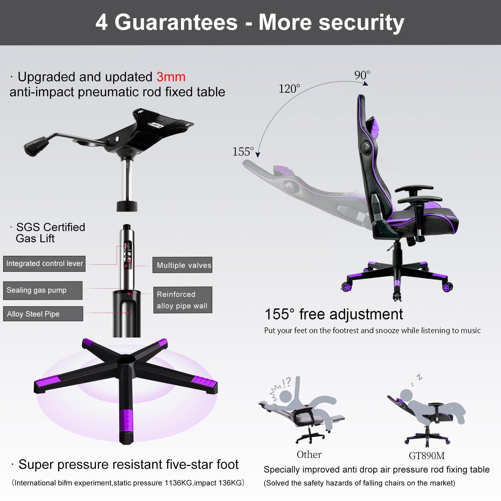 GTRACING GTRACING Gaming Chair with Bluetooth Speakers Music Video Game Chair Audio Ergonomic Design Heavy Duty Office Computer Desk Chair GT890M Purple