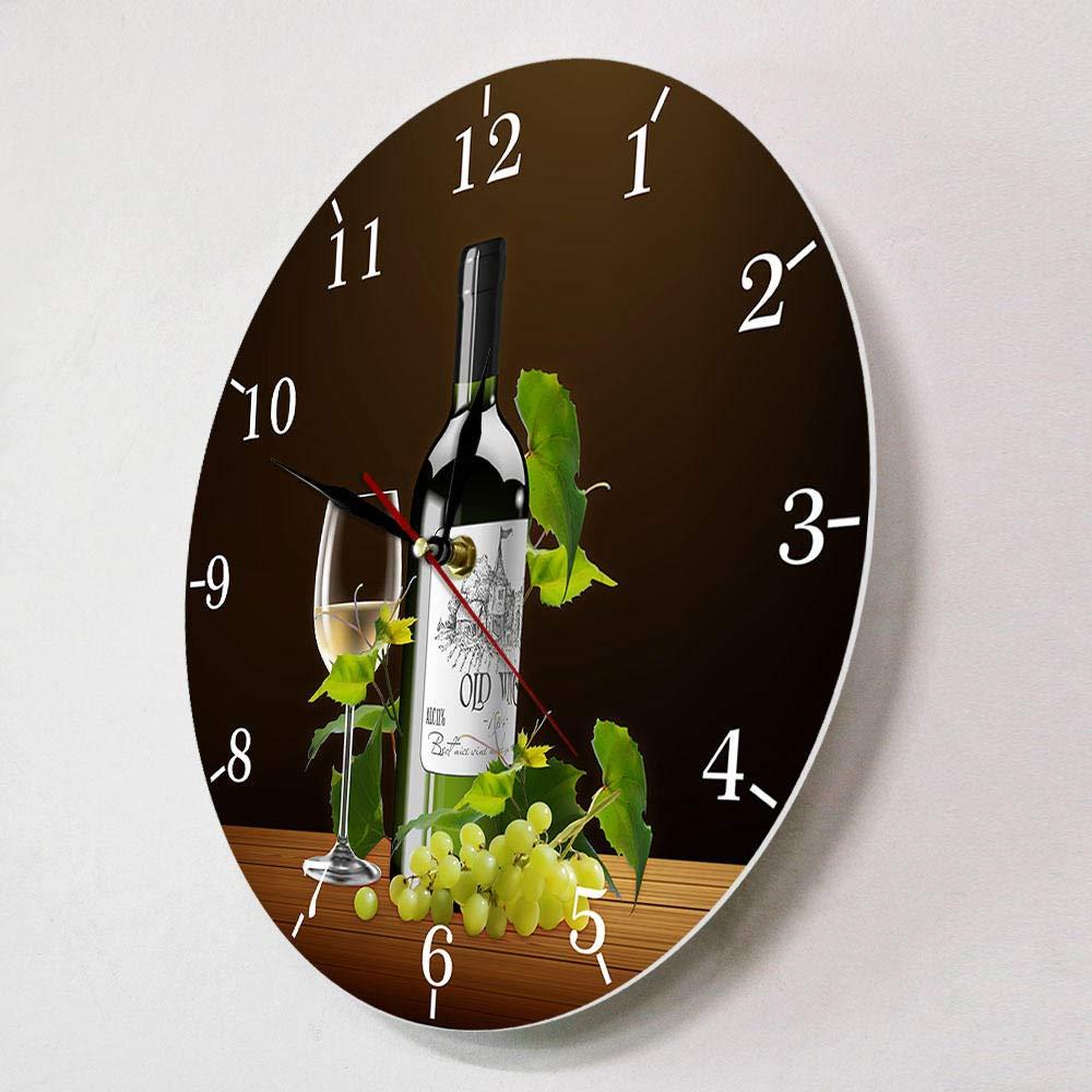 tingnn Red and White Wine Winery Drunkery Sign Modern Kitchen Wall Clock Bottles & Wineglasses with Grapes Home Bar Tavern Wall Clock-Frameless_Simple_Design