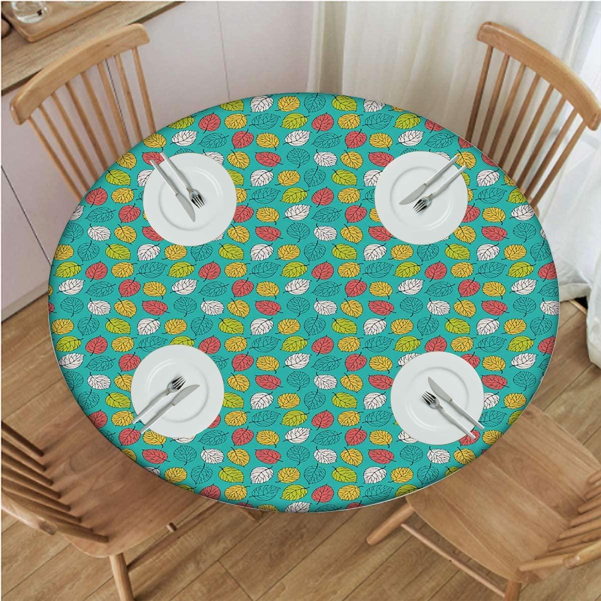 NJZOXR NJZOXR Round Fitted Table Cloth Cover Elastic Edged Fitted Table Cloths Cover Mat Colorful Abstract Leaves Art Fits up 40\"-44\" Diameter Tables