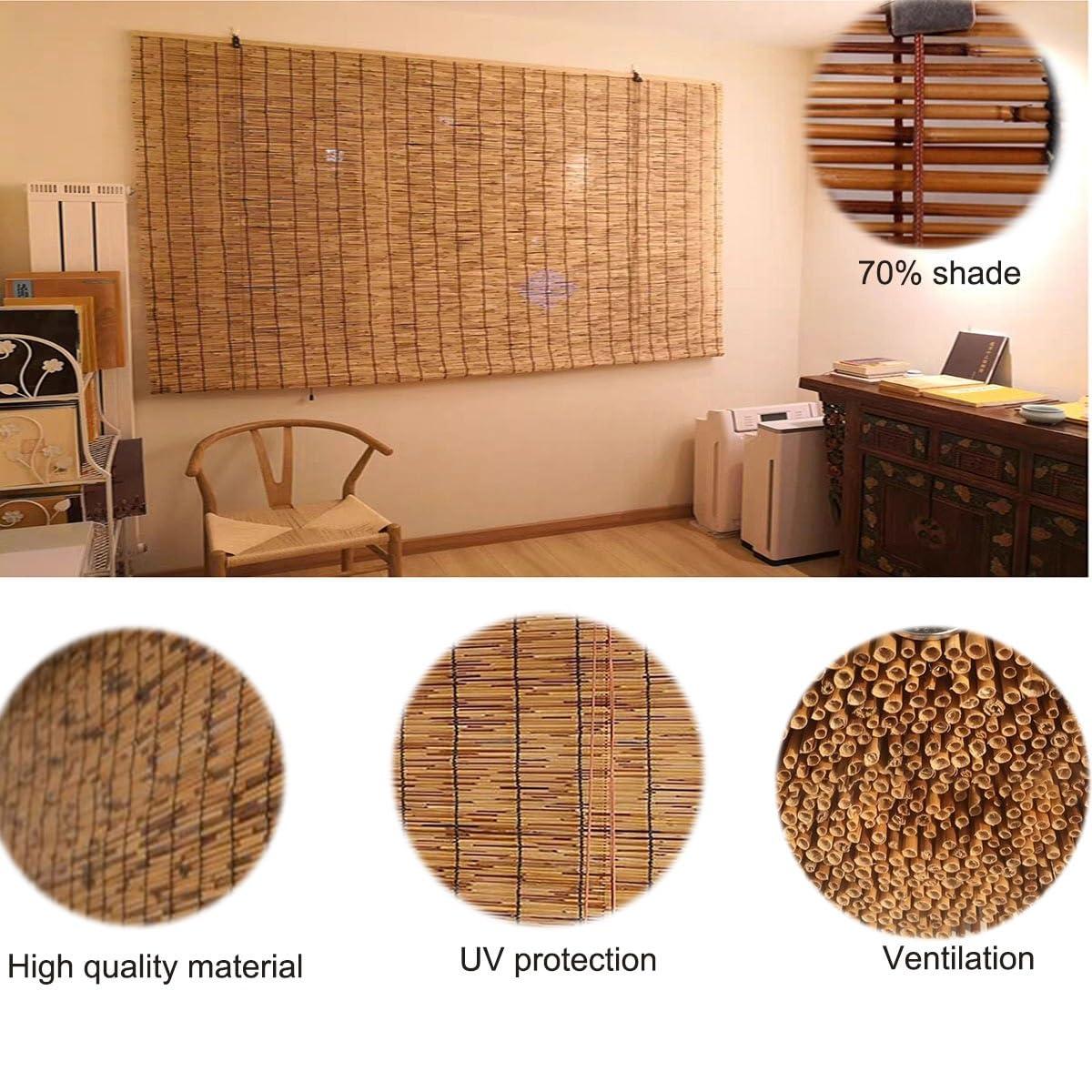 ZXBMYLV Outdoor Bamboo Roller Blinds, 24" 28" 30" 32" 36" 40" 42" 46" 48" 51" 53" 54" 60" 72" Wide, Cordless Bamboo Roman Window Shades For Porch Privacy Protection, Blackout Bamboo Roll Up Curtains With Lift