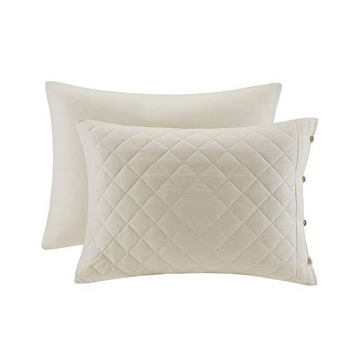 Madison Park Madison Park Breanna 100% Cotton Fitted Bedspread Classic Traditional Design All Season, Lightweight, Bedding Set, Matching Shams, Queen(60\"x80+24D), Diamond Quilted Ivory 4 Piece