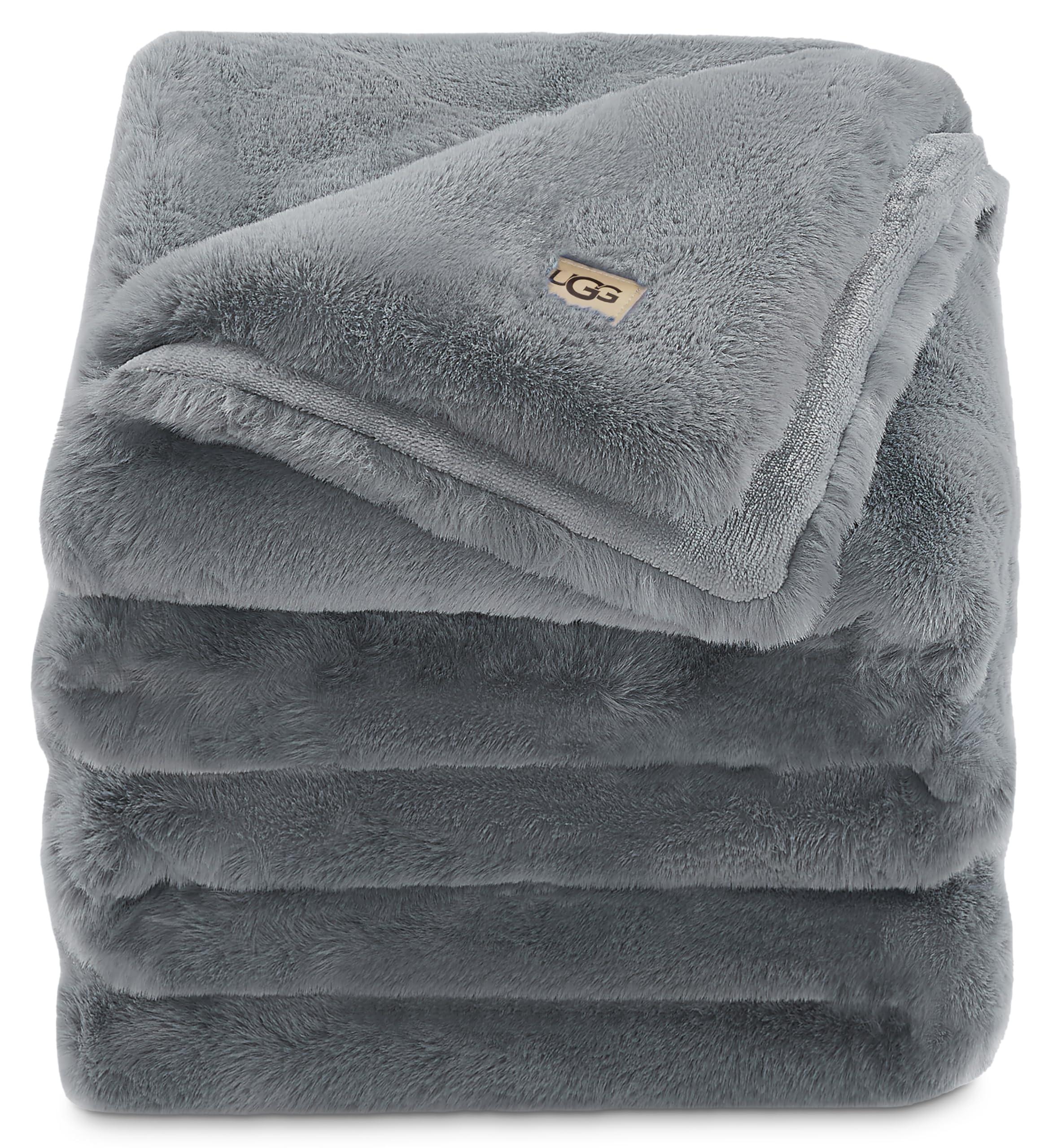 UGG UGG 11069 Euphoria Plush Faux Fur Reversible Throw Cozy Fuzzy Fluffy Blanket for Couch Bed Hotel Style Luxury Machine Washable Home Decor Luxurious Soft Throws for Sofa, 70 x 50-Inch, Chambray