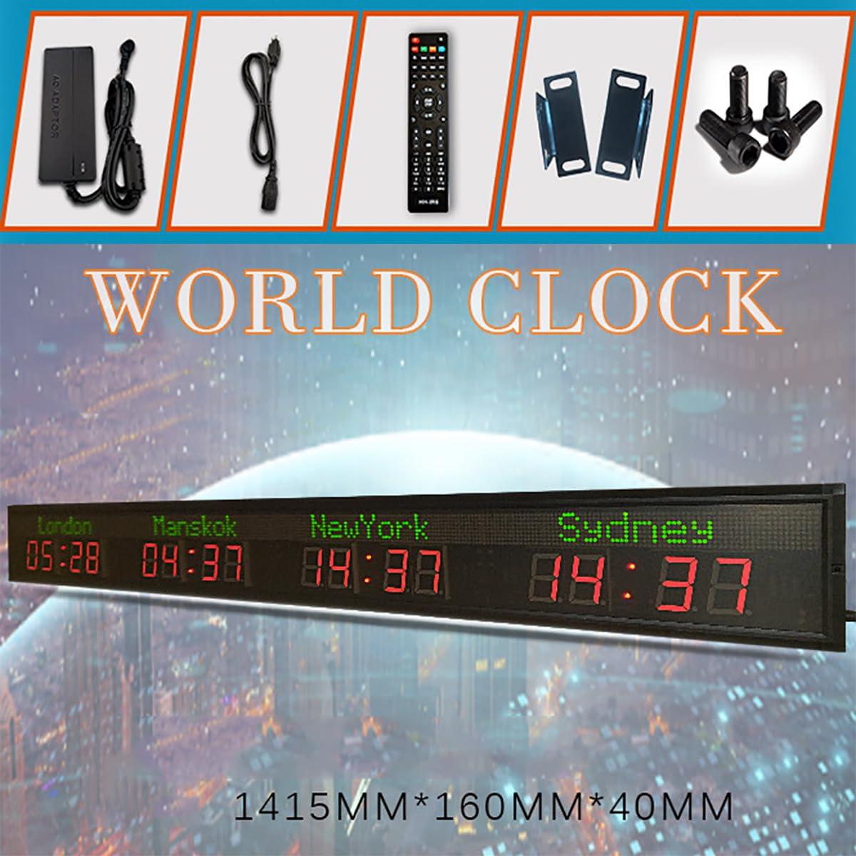 QYLTTDM QYLTTDM LED World Wall Clock, Digital World Time Zone Clock, Large World Wall Clock, Brightness Adjustable in Five Levels, for Hotels, Airports, Entertainment Venues, Multinational Enterprise
