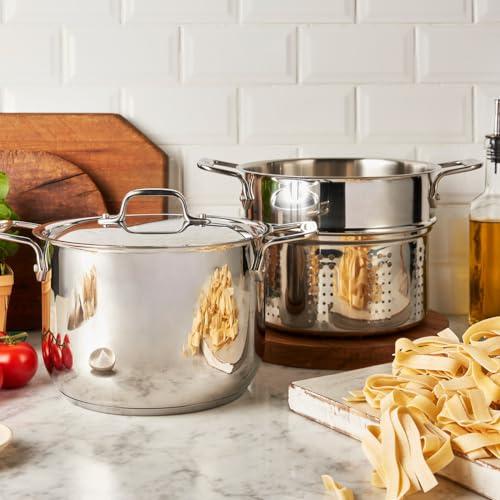 All-Clad All-Clad Specialty Stainless Steel Stockpot, Multi-Pot with Strainer 3 Piece, 6 Quart Induction Oven Broiler Safe 500F Strainer, Pasta Strainer with Handle, Pots and Pans Silver