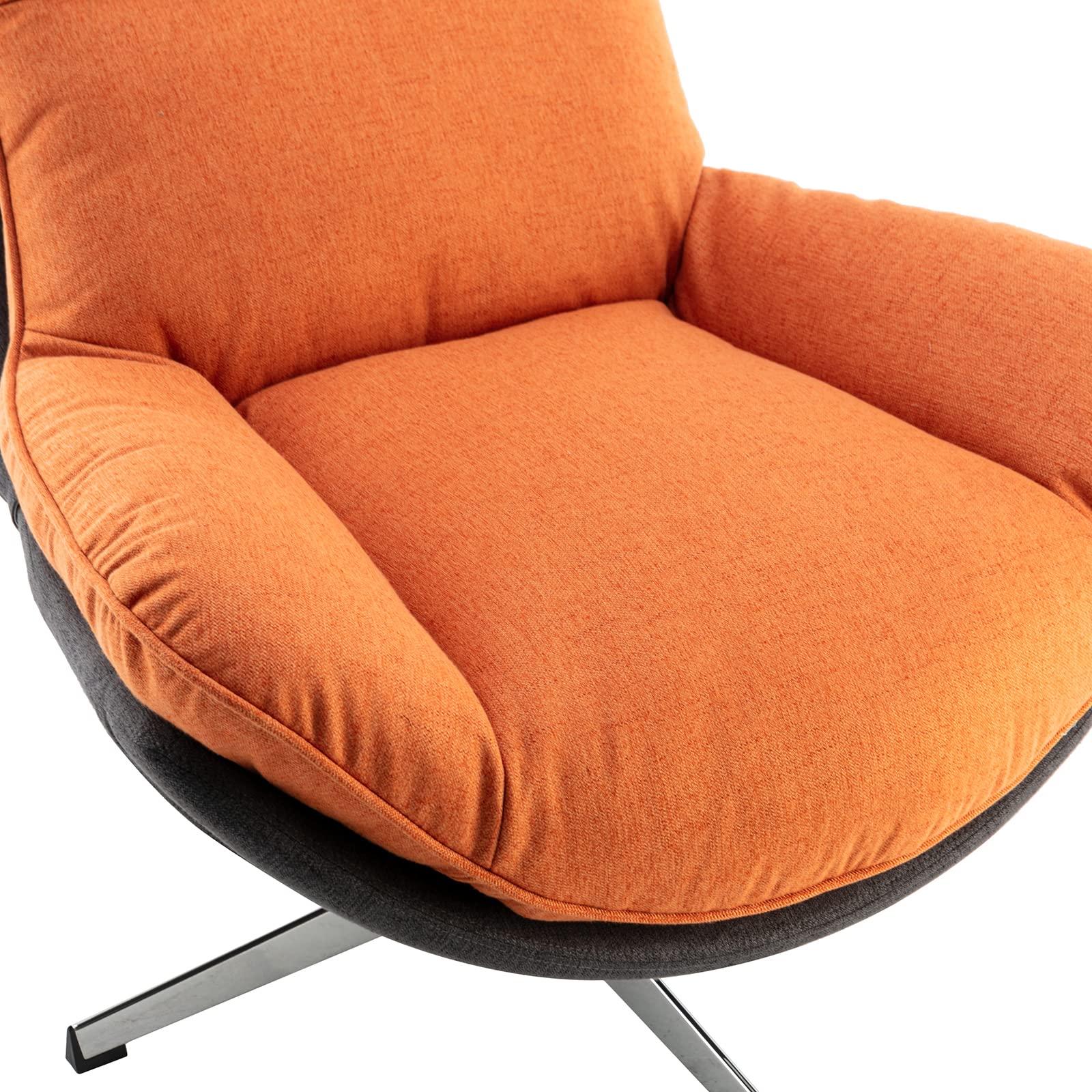 DUOMAY DUOMAY Swivel Lounge Chair Modern Linen Soft Accent Chair with Chrome Base, 34\" Wide Relax Glider Rocker Chair for Living Room Bedroom Reading Room Office, Orange
