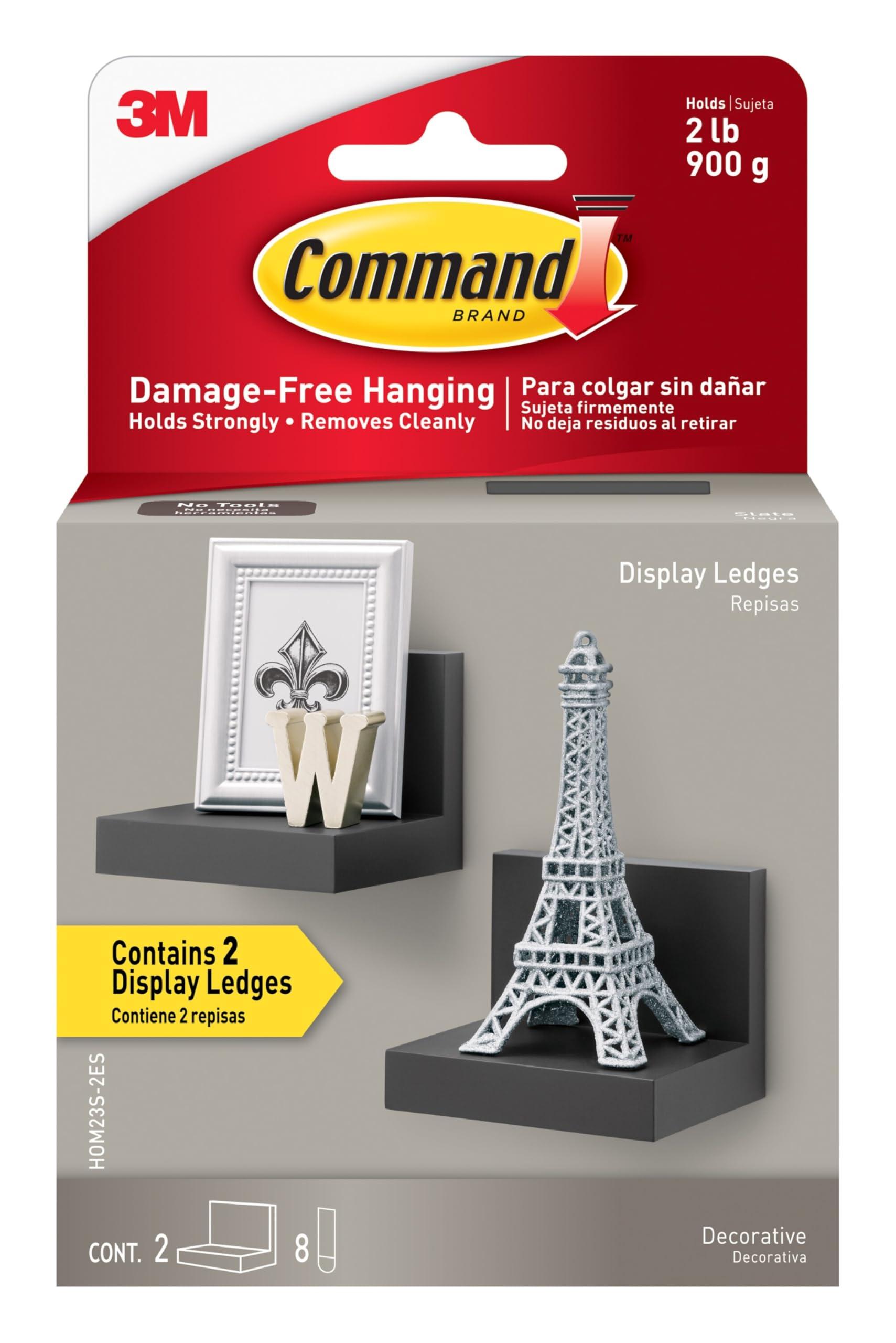 Command Command Display Ledges, Holds up to 2 lb, Slate, 2 Ledges with 8 Medium Command Strips, Damage Free Hanging Floating Shelf with Adhesive Strips, Personalize Living Room, Bedroom, Kids Room or Office