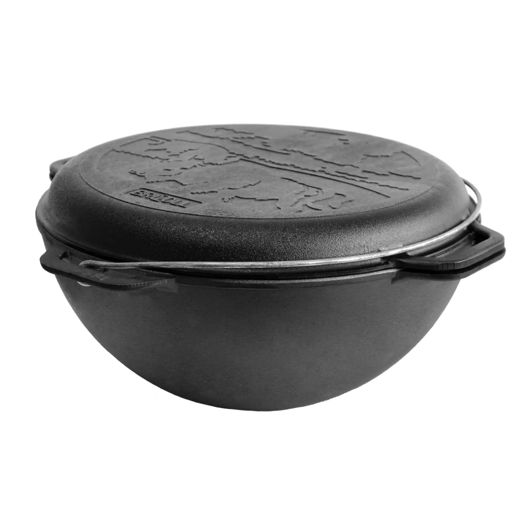 Free2Buy Free2Buy Heavy Duty Cast Iron Traditional 15 L Kazan Uzbek Skillet Discada Cookware Plov Wood Fire Oven Dutch Wok + Lid - Outdoor Cooking Frying Pot - Cooking Gifts