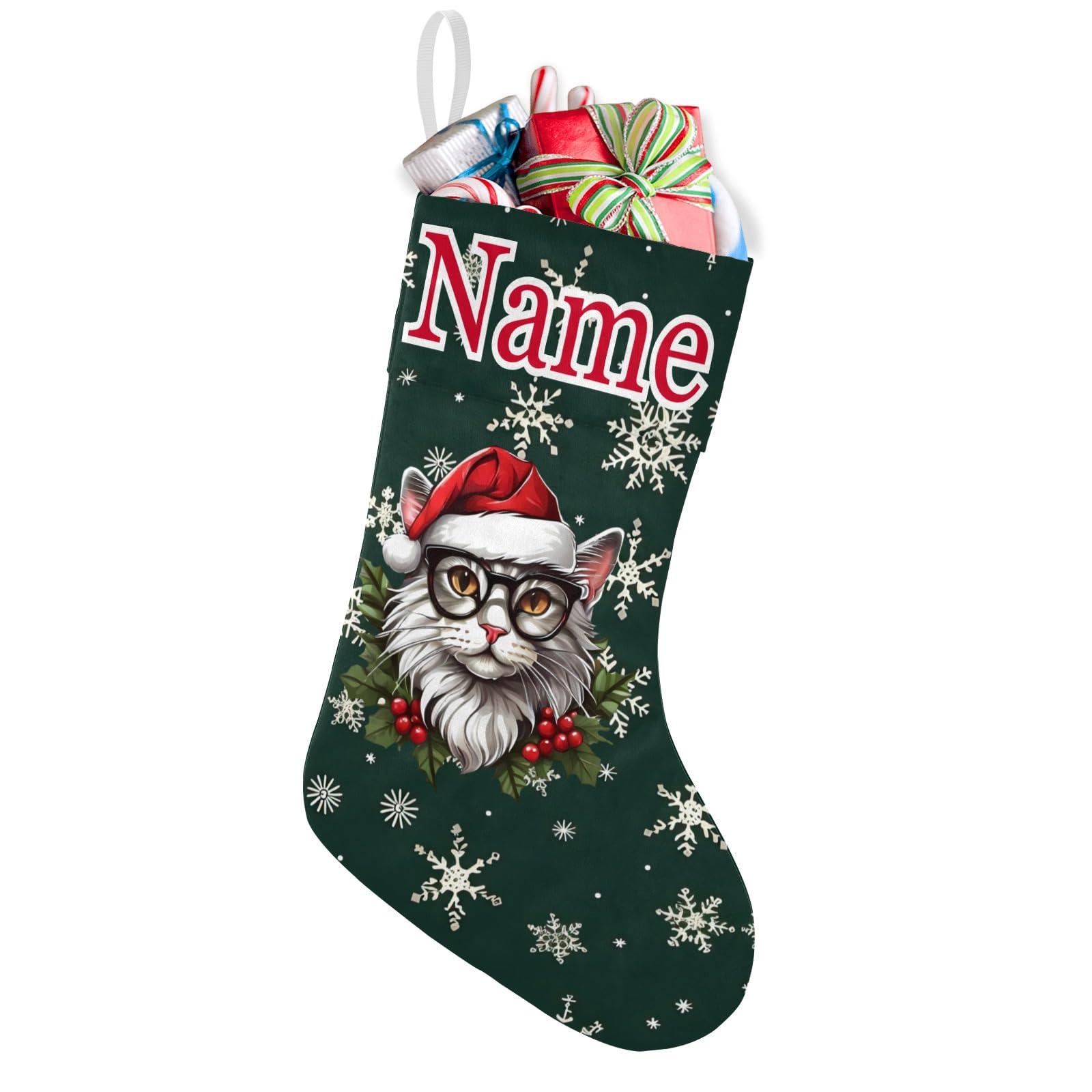 DIYGIFTS DIYGIFTS Personalized Christmas Stockings Custom Christmas Stockings with Name Animal Head Christmas Decorations Festival Surprise,Cat