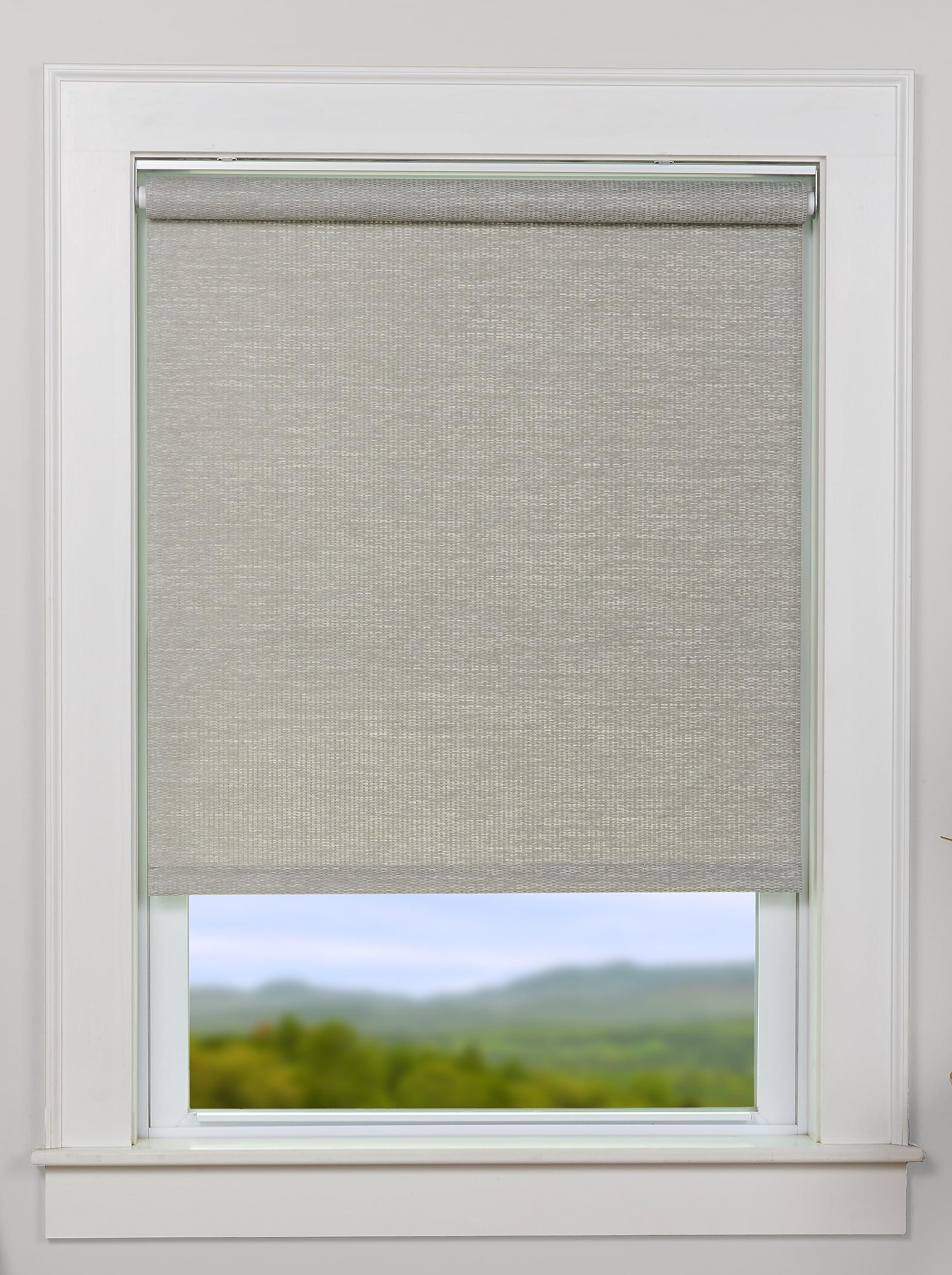 Green Mountain Vista Green Mountain Vista Textured Natural Woven Cordless Spring Roller Shade - Cordless Blind & Shade for Home Windows and Doors, Light Filtering, Total Privacy Blind/Shade (36" Wide x 72" Long, Grey)