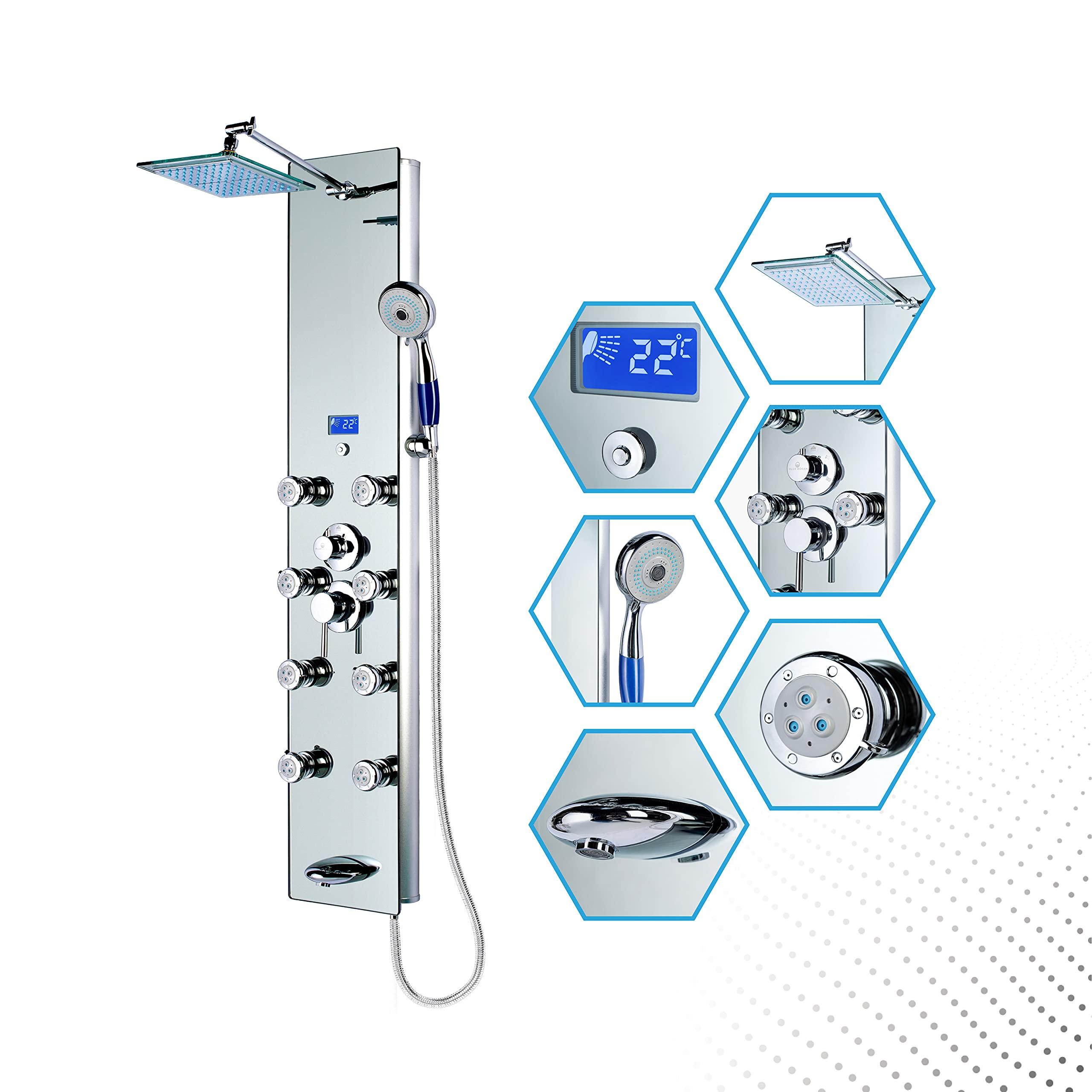 Blue Ocean Blue Ocean 52" Aluminum SPA392M Shower Panel Tower with Rainfall Shower Head, 8 Multi-functional Nozzles