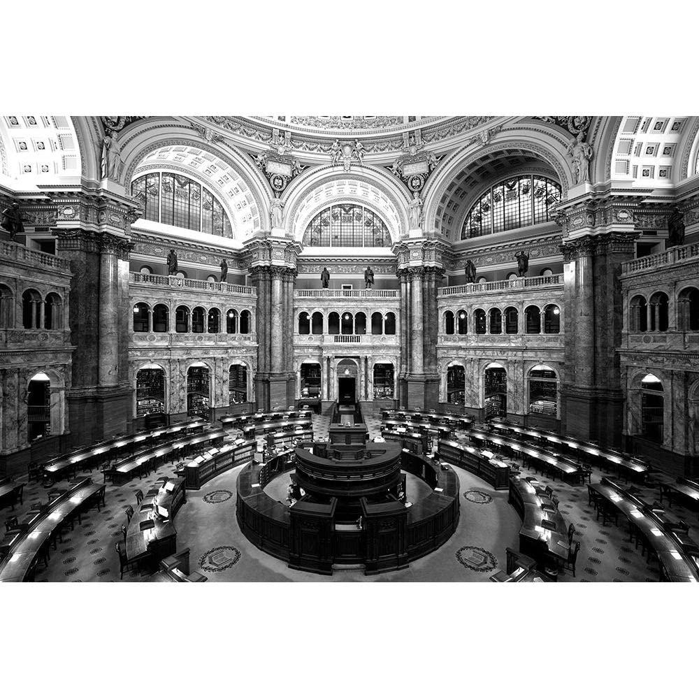 ArtDirect ArtDirect Main Reading Room. View from above showing researcher desks. Library of Congress Thomas Jefferson Bu II 24x17 Gold Ornate Wood Framed Double Matting Museum Art Print by Highmith, Carol