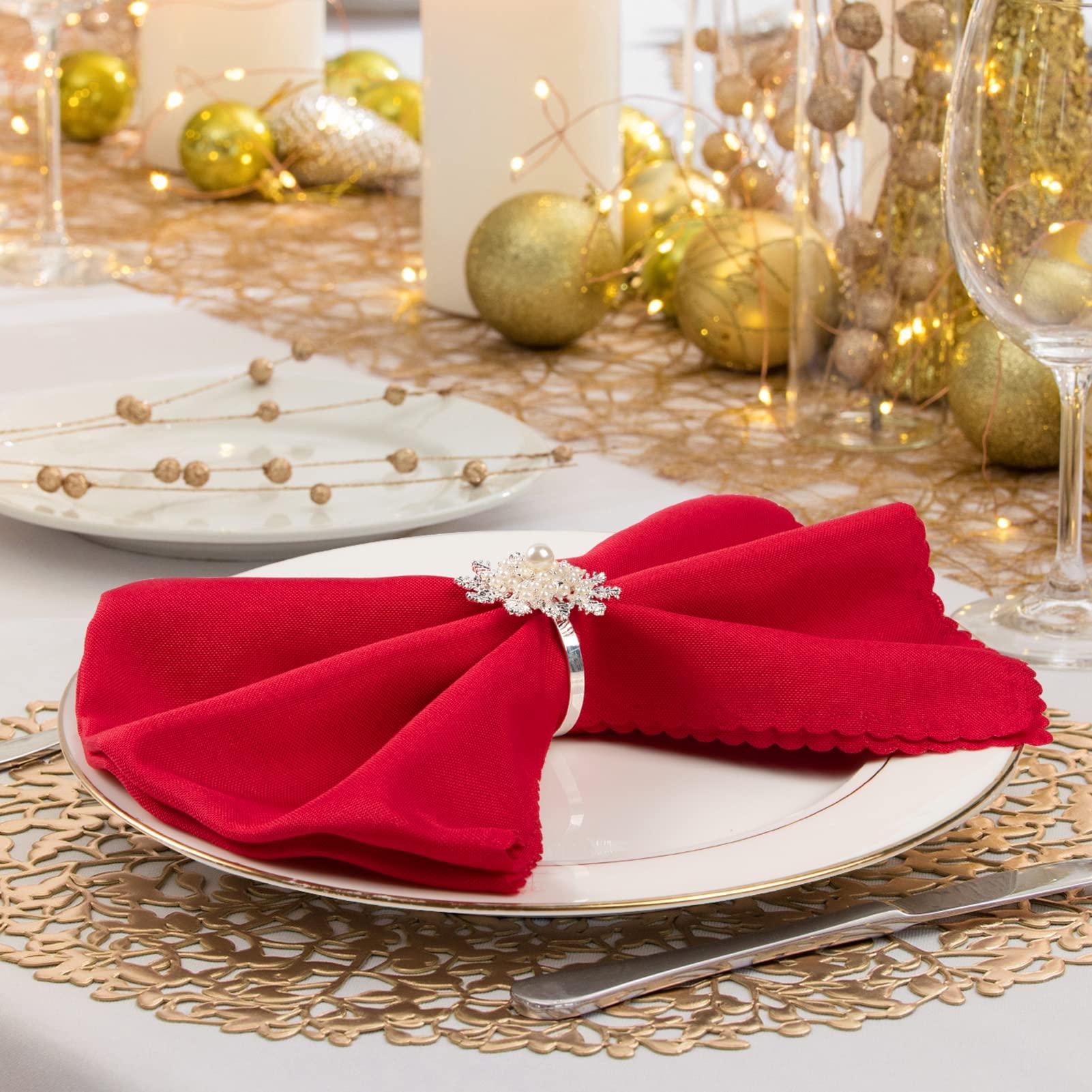 ANPHSIN Christmas Napkin Rings- Set of 6 Snowflake with Pearl Napkin Holder Rings Silver Xmas Napkin Buckle for Christmas Holiday Party Dinner Wedding Banquet Dinning Table Settings Decoration