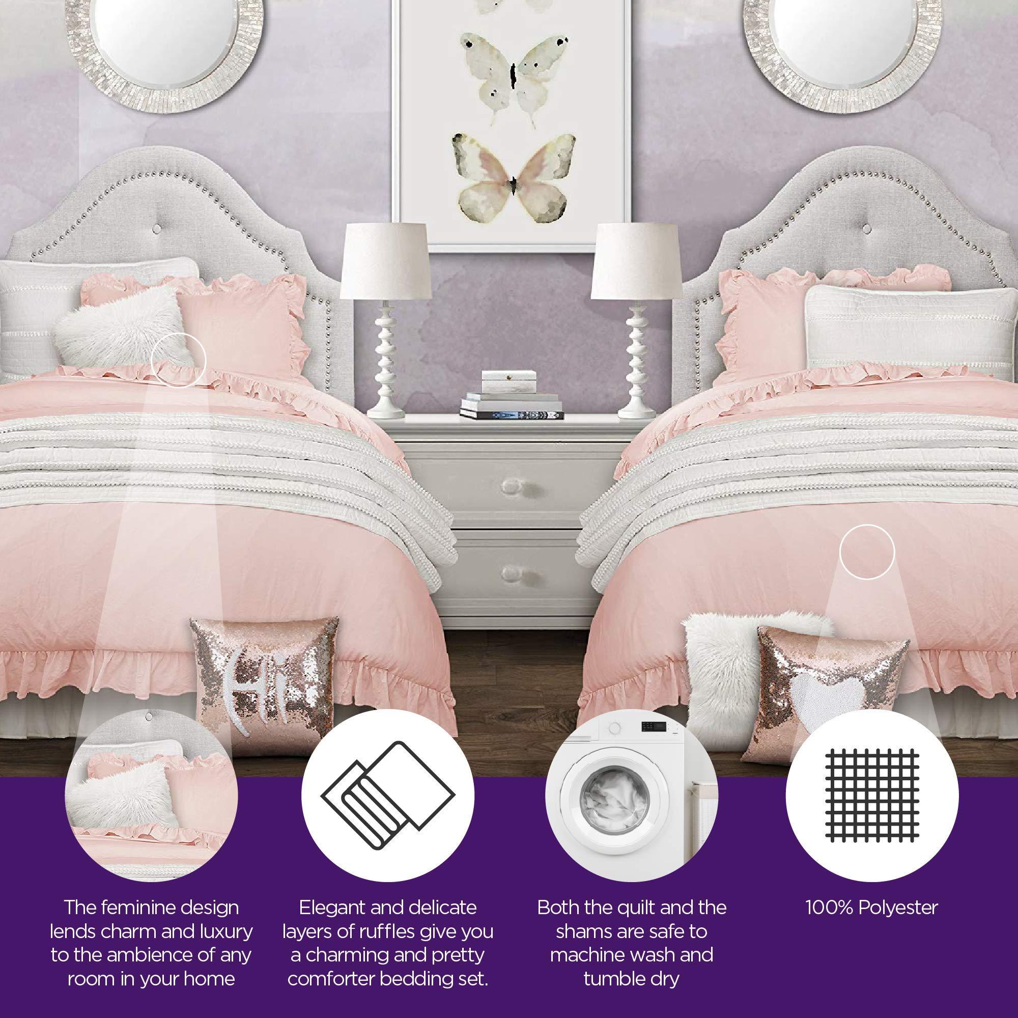 Lush Decor Lush Decor Reyna Ruffle Comforter Set - 3 Piece Cozy Ruffled Bedding Set - Timeless Elegance and Comfort for Bedroom - King, Blush