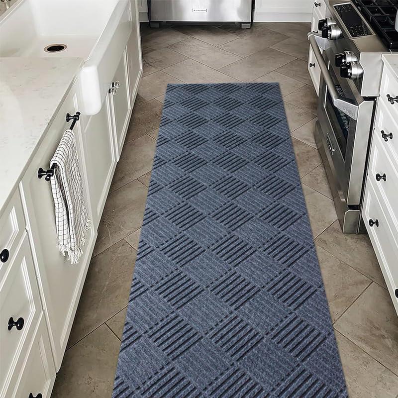 GLIWEN GLIWEN Rugs 2FTx31FT Ultra-Thin Rubber Backing Indoor Area Rugs Washable Runner Rug Hallway Kitchen Runner Mat Non-Shedding Carpet for Laundry Entrance Grey