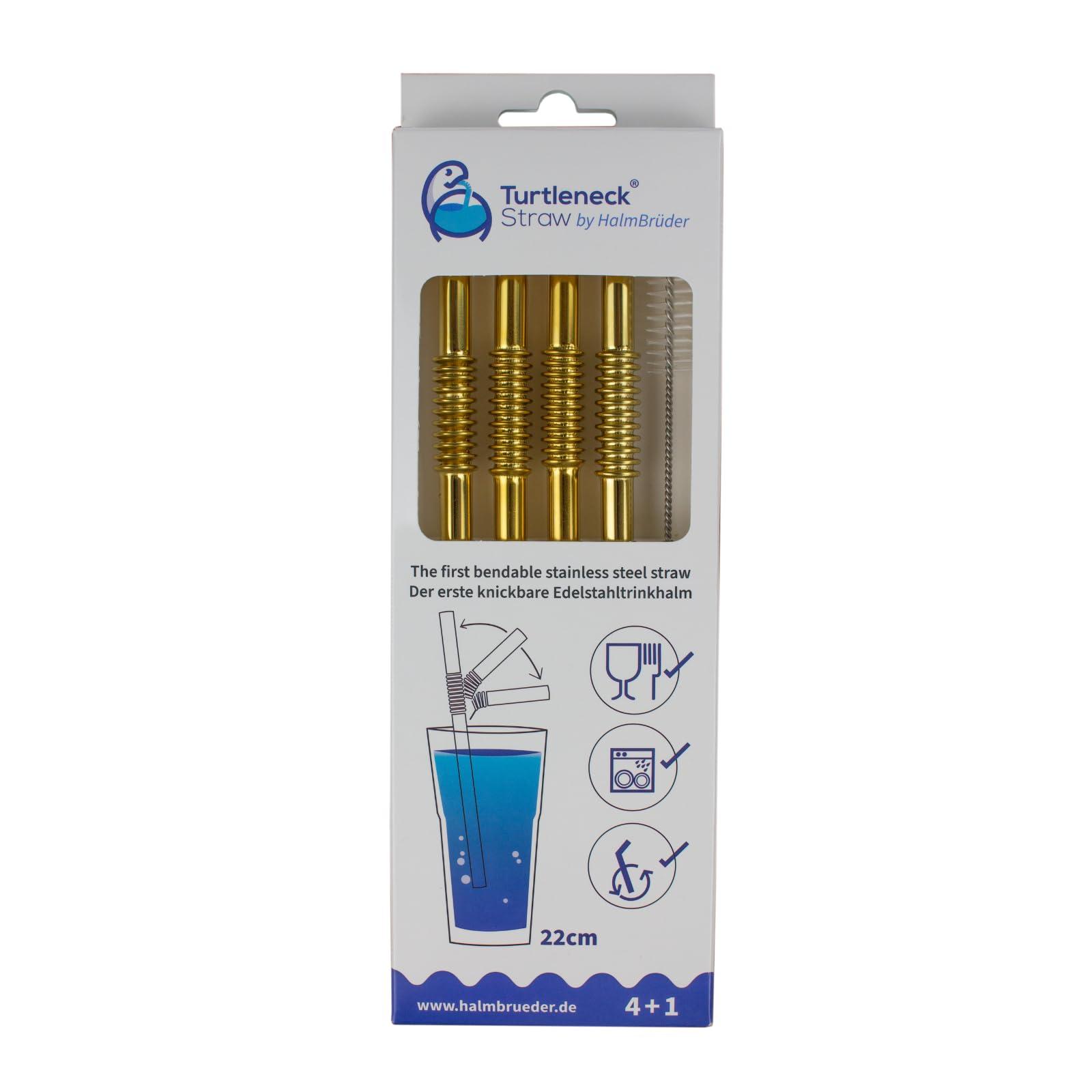 Nuts Bendable Straw | The Only Flexible Stainless Steel Straw | Patented & Hygienic Certified | Metal Straw | Reusable | Drinking Straws | 4 pcs Set + Straw Brush Cleaner (golden)