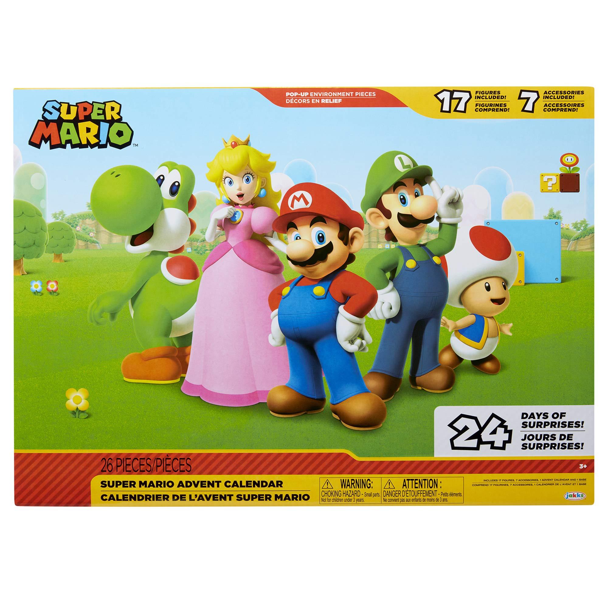 Super Mario Super Mario Nintendo 2024 Advent Calendar Christmas Holiday Calendar with 17 Articulated 2.5 Action Figures & 7 Accessories, 24 Day Surprise Countdown with Pop-Up Environment [Amazon Exclusive]