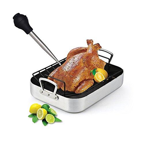 Home Servz Home Servz Deluxe 304 Stainless Steel Turkey Baster Syringe Injector Needle With Cleaning Brush- Newest black Silicone Bulb