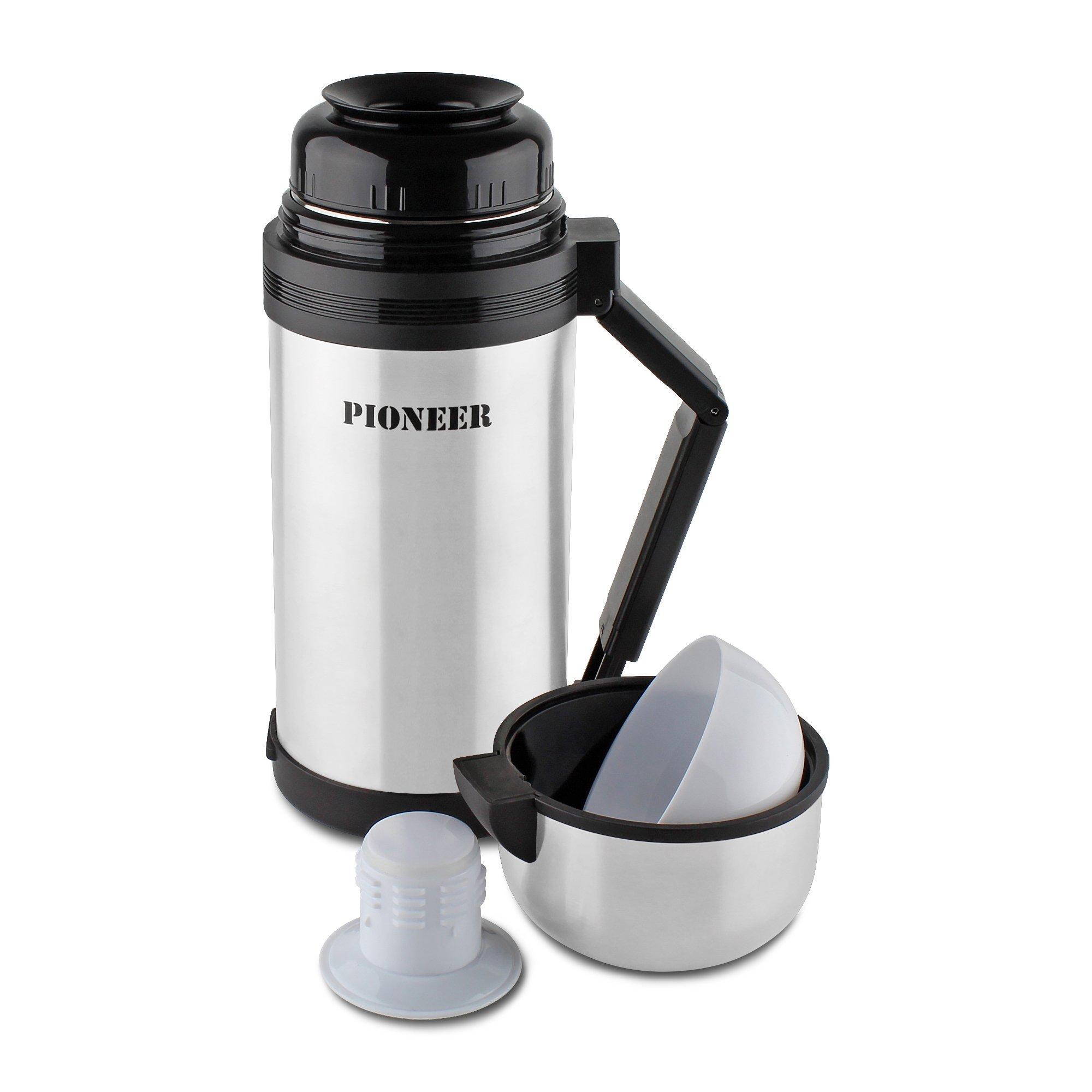 Pioneer Pioneer Vacuum Insulated Leakproof Flask with 2 Cups and Retractable Handle, Stainless Steel, 1200 ml SVP1200