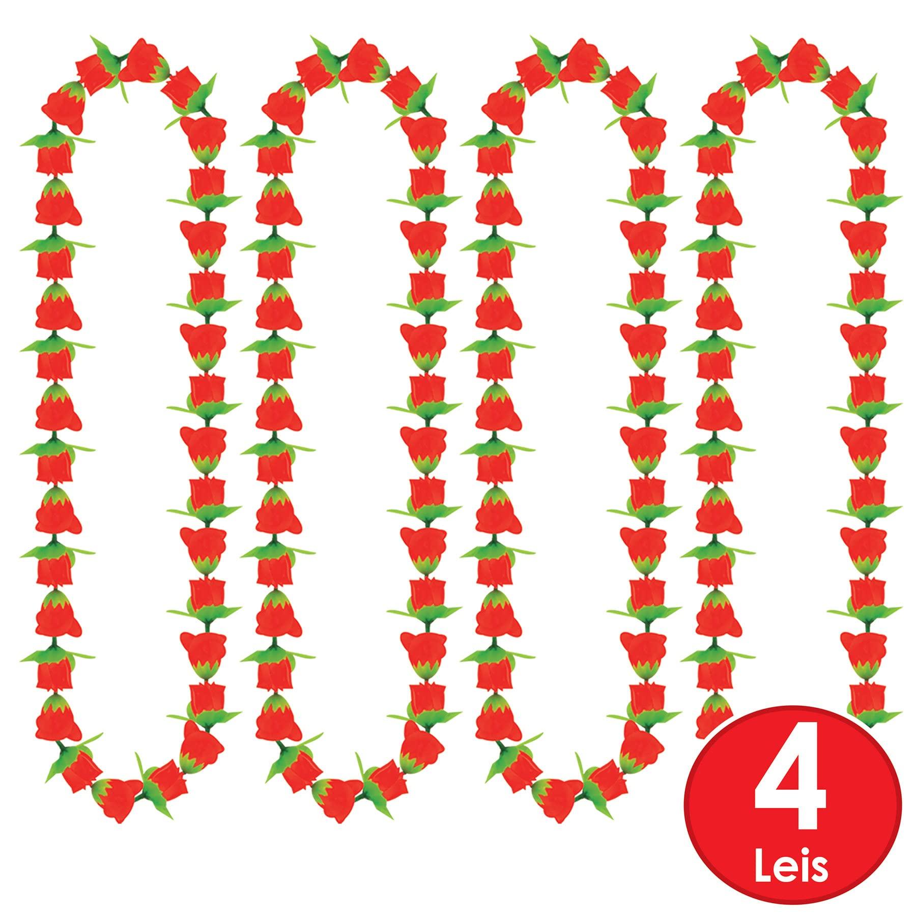 Beistle Beistle 4 Piece Fabric Rose Leis For Derby Day Party Luau Theme Hawaiian Tropical Floral Necklaces Hula Girl Accessories