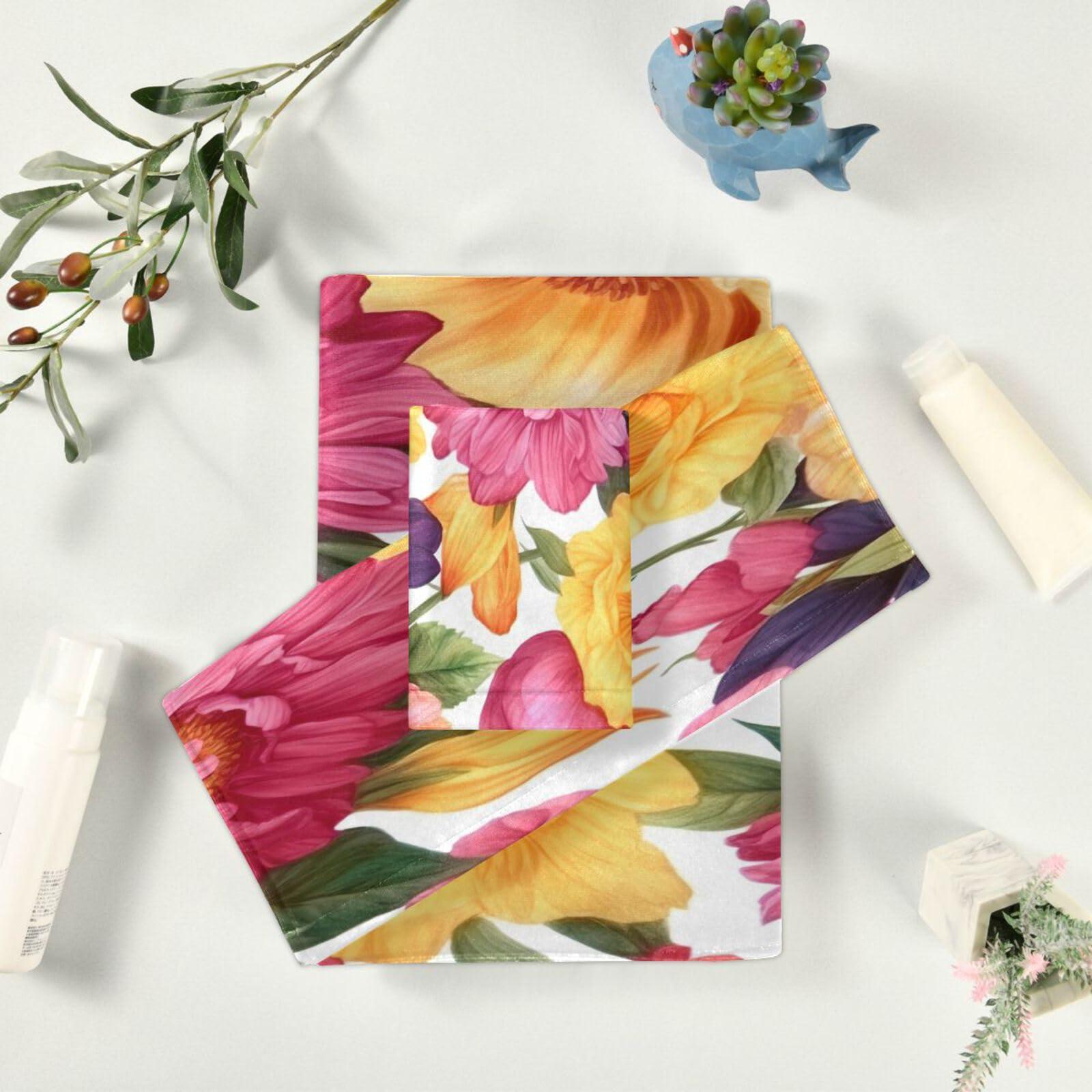 Flradish Flradish Flowers Butterflies Towels 3 Pack Bath Towels for Bathroom Set Soft Cotton Highly Absorbent Lightweight & Quickdry Towel Set 1 Bath Towel,1 Hand Towel,1 Washclothe