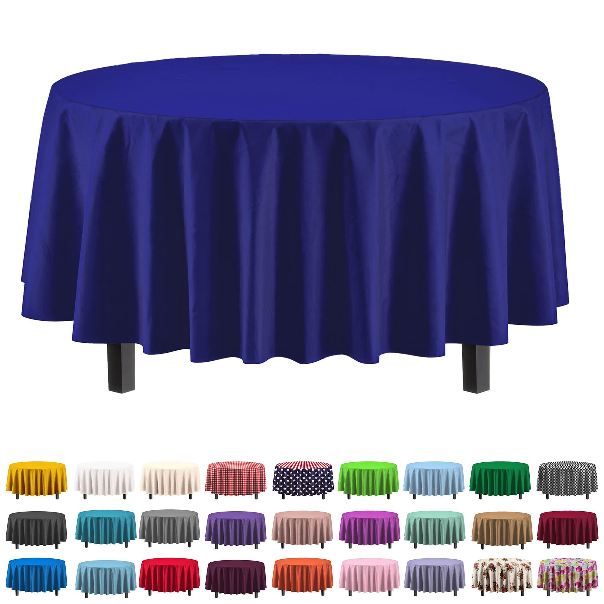 Exquisite Exquisite 12-Pack Premium Plastic Tablecloth 84in. Round Table Cover - Navy Blue