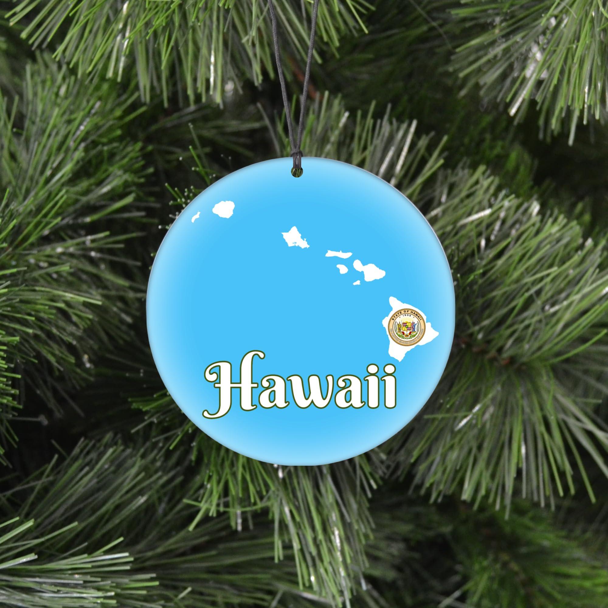 Cranberry Collective Hawaii Christmas Ornament - Frosted Edge Design Featuring State Flag and Map Composite Graphic - 2024 Acrylic Tree Decoration - Holiday Gift and Home Decor