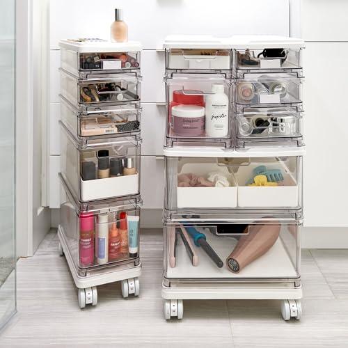 iDesign iDesign The Sarah Tanno Collection Large 7-Drawer Stacking Cosmetic Organizer Cart, Clear/White