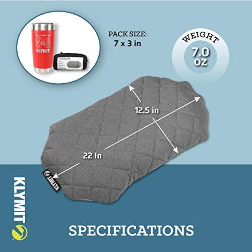 Klymit Klymit Luxe Travel Pillow, Lightweight Inflatable Hybrid Airplane, Backpacking, Hammock, and Camping Pillow, Grey
