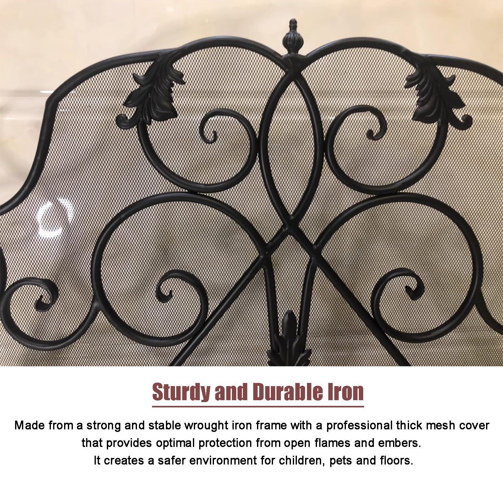 NUNETH Customizable Fireplace Screen Baby Proof, Heavy Duty Fireguard Cover with Thick Mesh, Handcrafted Balck Fire Screens, Kids Pets Safety Standing Gate