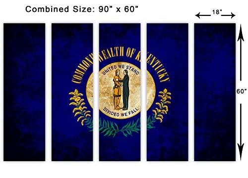 Canvas Quest 90 x 60 TOTAL - Kentucky State Flag Grunge Canvas Print Wall Art - 5 Panel Split. Home decor Flag Art