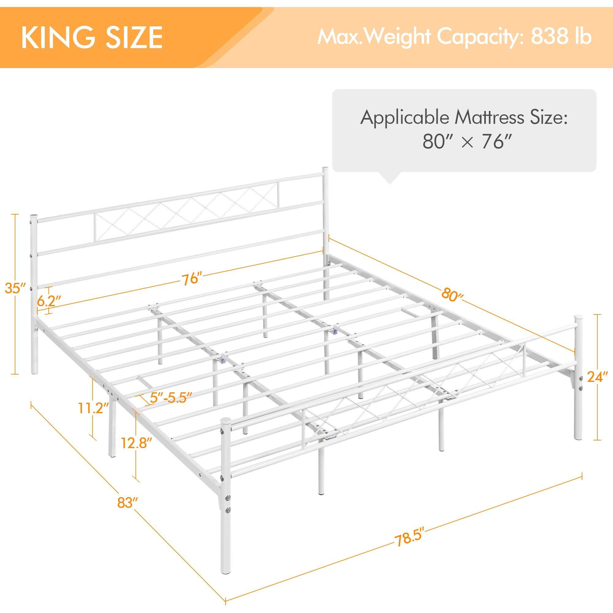 Yaheetech Yaheetech Metal Platform King Bed Frame Mattress Foundation with Headboard and Footboard No Box Spring Needed Under Bed Storage Steel Slats White