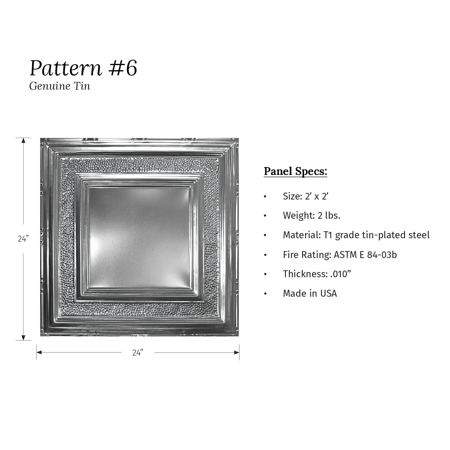 American Tin Ceilings American Tin Ceilings [5-Pack Kit Nail-Up Metal Tiles in Pattern #6 Nail-Up and Color Silver Washed White. 24\" x 24\" [20 sq ft] Genuine Tin | Made in the USA | Model: kit-n-p06-sww