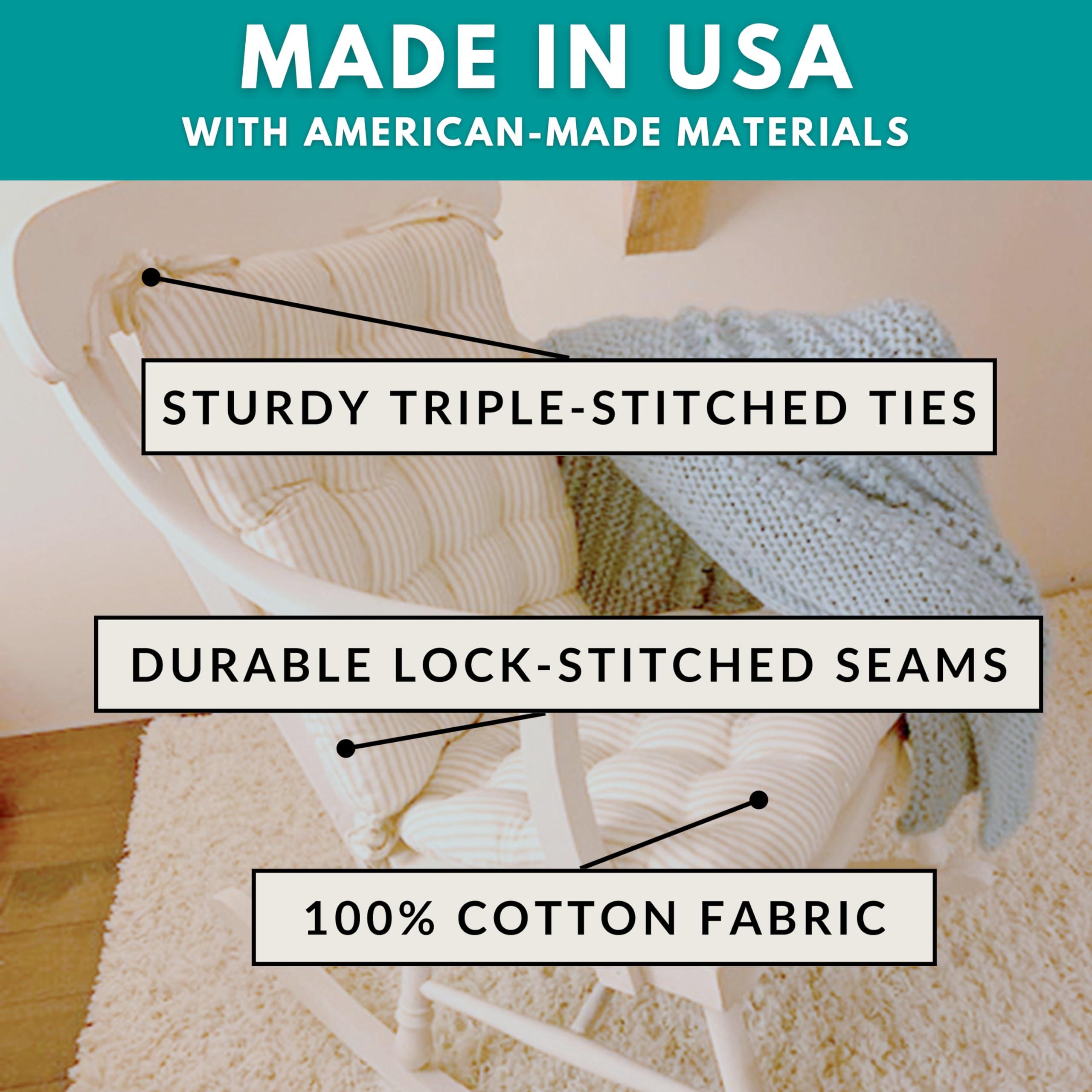 Barnett Home Decor Barnett Home Decor Ticking Stripe Blue Rocking Chair Cushions - Extra-Large - Seat Pad and Back Rest with Ties- Reversible, Latex Foam Fill - Made in USA (Presidential XL, Dark Blue)