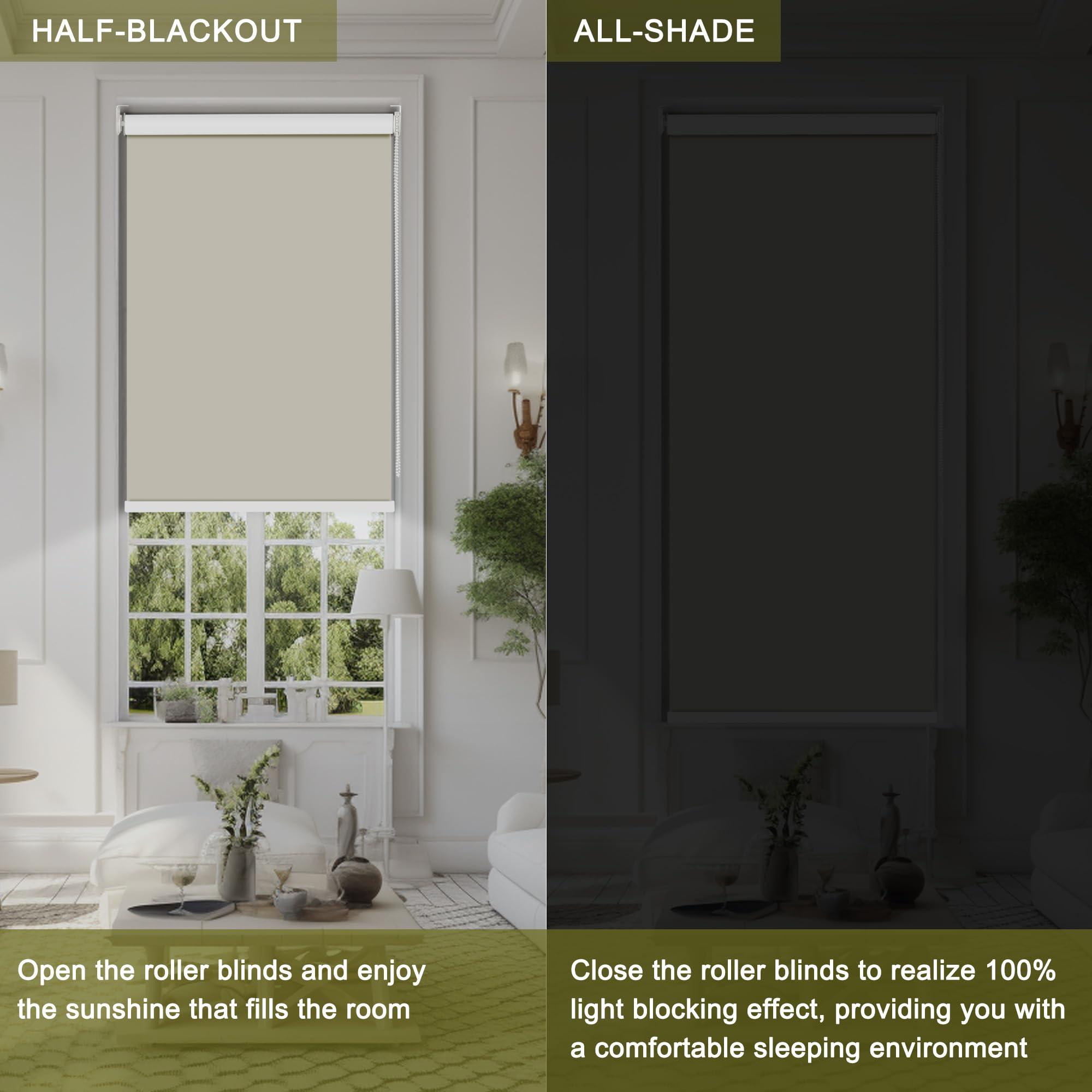 Doing-X Doing-X Blackout Roller Shade Room Darkening Shades Window Blind with Thermal Insulated, UV Protection Fabric Easy to Install 100% Blackout Roller Blind for Office and Home,Beige,43" W x 60" H