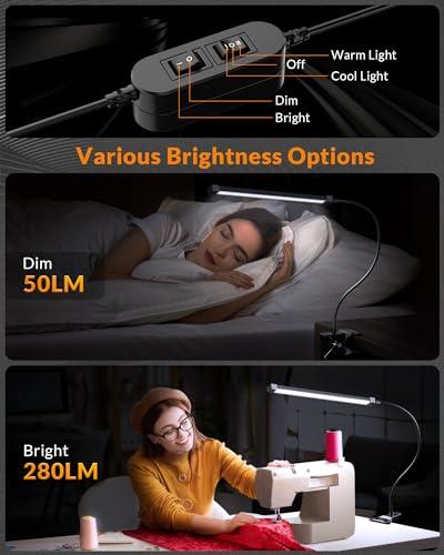 LEPOWER LEPOWER Led Clip on Light/Reading Light, 5W Book Light for Reading in Bed with Gooseneck, Adjustable Color Temperature Clip Light, Ideal for as Reading Light and Piano Light, Metal, Black