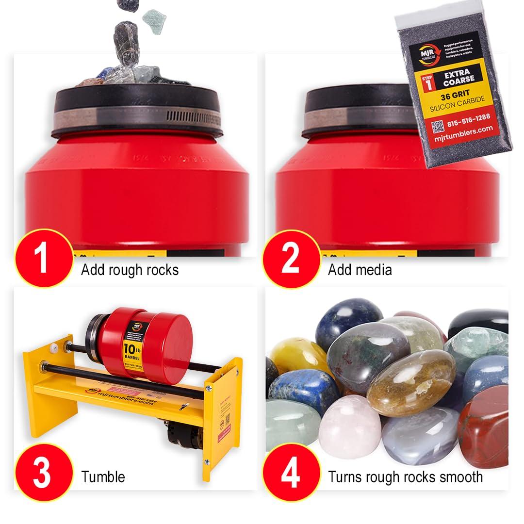 MJR Tumblers MJR Tumblers Commercial Duty 10lb Rock Tumbler. Capable of Running 4 Different Barrel Sizes & Combinations. Unmatched Quality, Durability & Versatility. MJR is a USA Disabled & Veteran Owned Company.