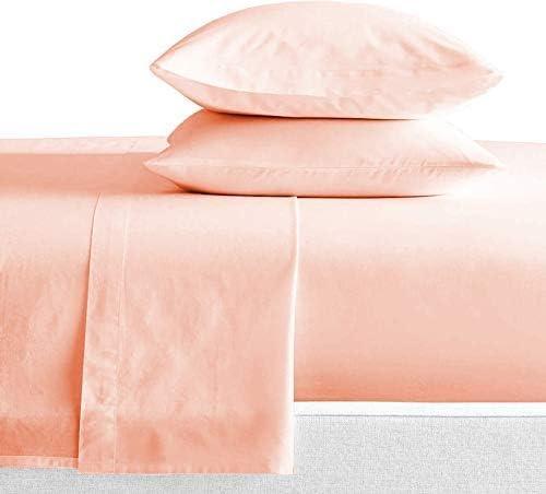 Elf Linen Elf Linen Luxurious 1500 Thread Count Italian Finish 100% Egyptian Cotton 4-Piece Bed Sheet Set, King, Peach Solid Pattern (Fits Mattress Up to 24-26\" Deep Pocket)