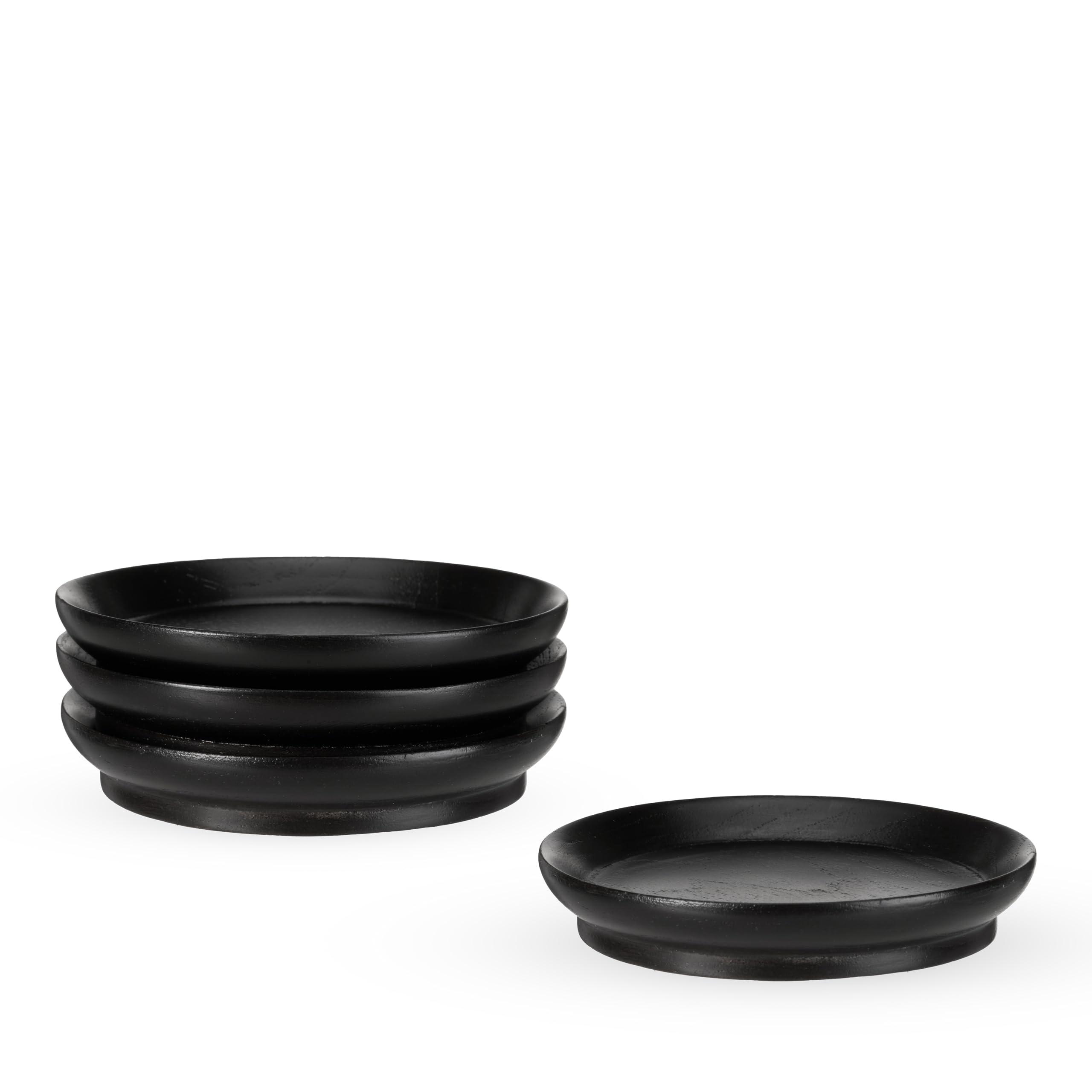 Twine Twine Wooden Farmhouse Wine Glass Topper Appetizer Plates, Drink Cup Covers, Rustic Wine Glass Covers, Wine Accessories, Set of 4, Mahogany