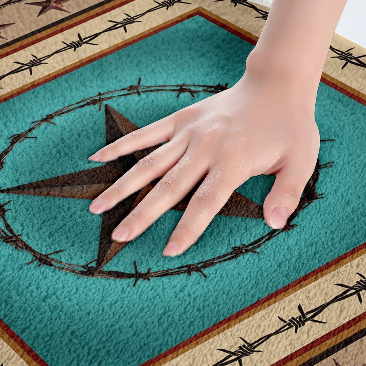 Homewish Western Texas Star Kids Bath Mats,Cowboy Rustic Farmhouse Mats Rugs,Boys Girls Adults Home Decor,Geometric Stripes Patchwork Bath Carpets,Brown Retro Bath Rugs,Absorbent Floor Mats,16Wx24L Inches