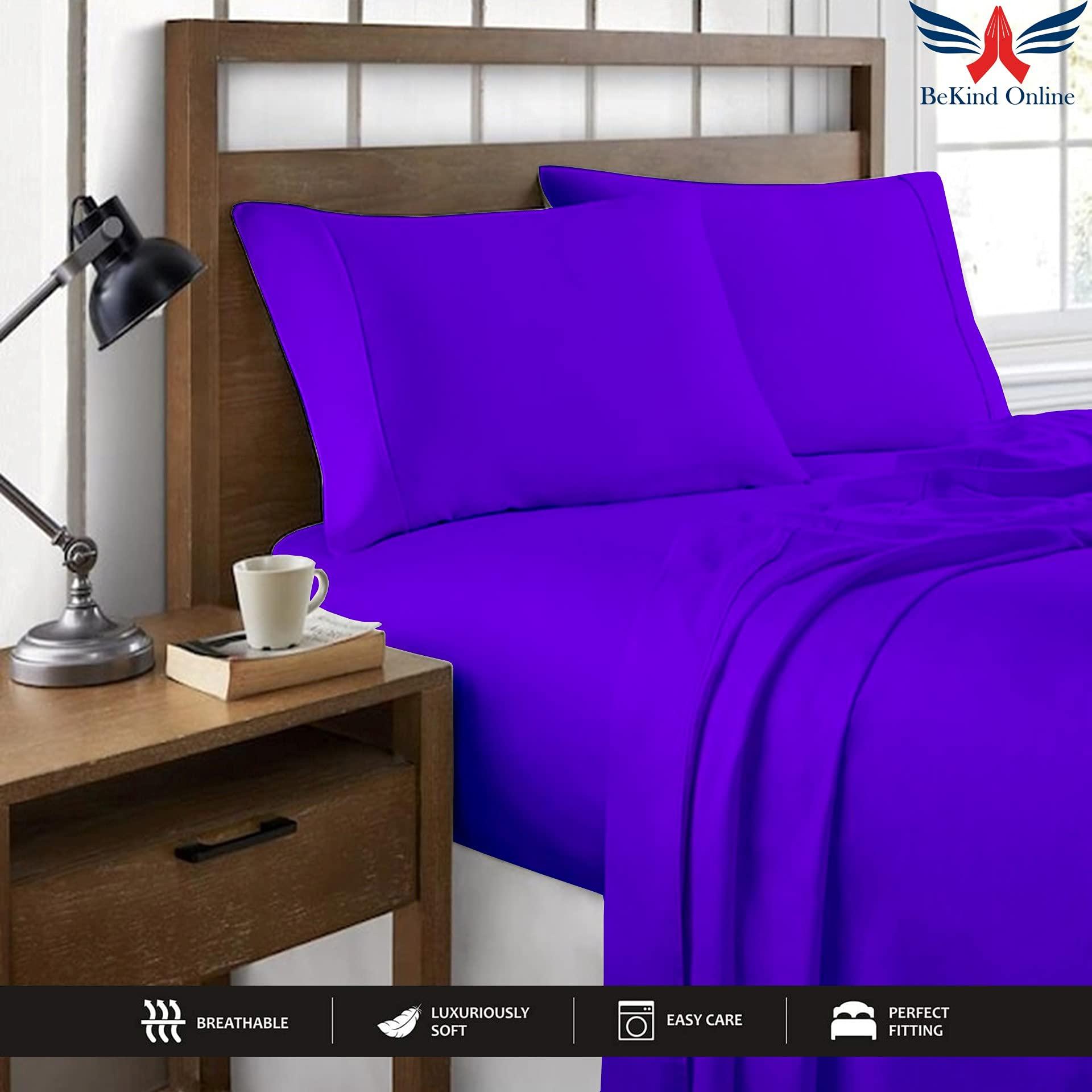 BeKind Online King Sheet Set in Purple Solid 600 Thread-Count 100% Egyptian Long Staple Combed Pure Cotton, 4-PC Hotel Quality Soft-Luxury-Breathable Wrinkle-Fade Resistant, Fits Mattress Upto 15-Inch Deep Pockets